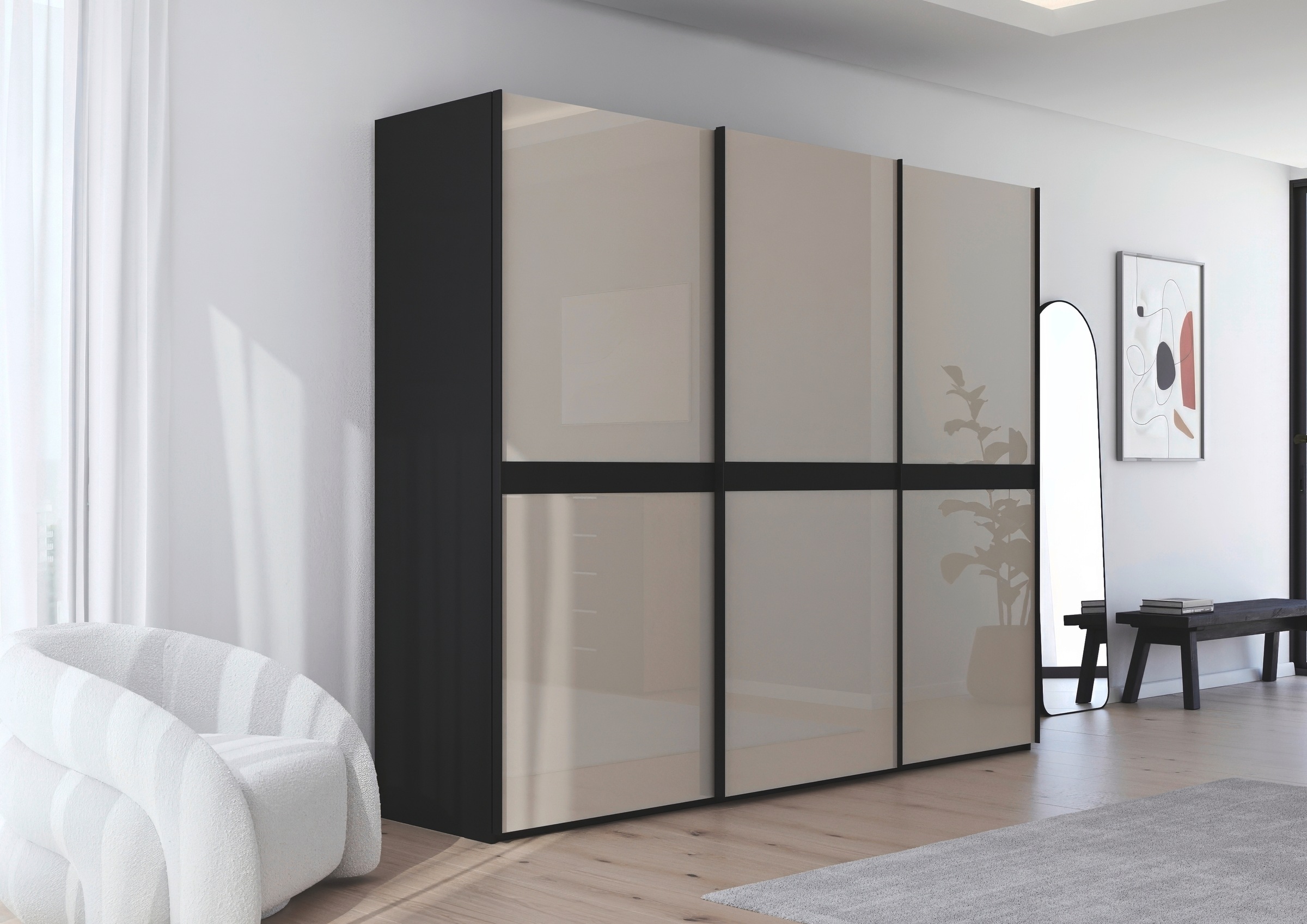rauch Schwebetürenschrank »Kleiderschrank Schrank Garderobe Schlafzimmerschrank SCALE-LINE«, edle Optik mit Bauchbinde in Korpusfarbe mit Glasfront MADE IN GERMANY