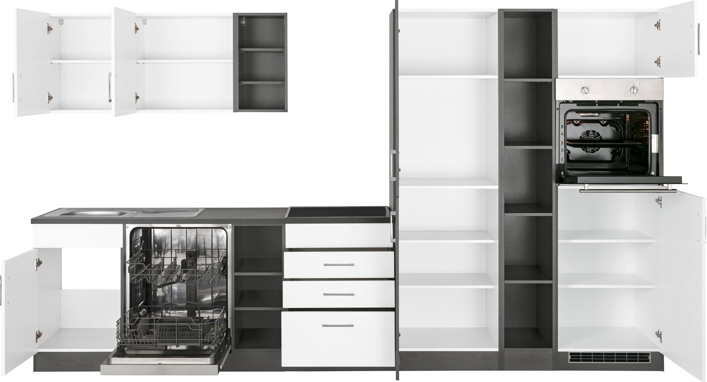 KOCHSTATION Küchenzeile »KS-Paris – Küchen mit einzigartigen Fotomotiven auf den Fronten« Breite 350 cm, wahlweise mit E-Geräten und Induktion