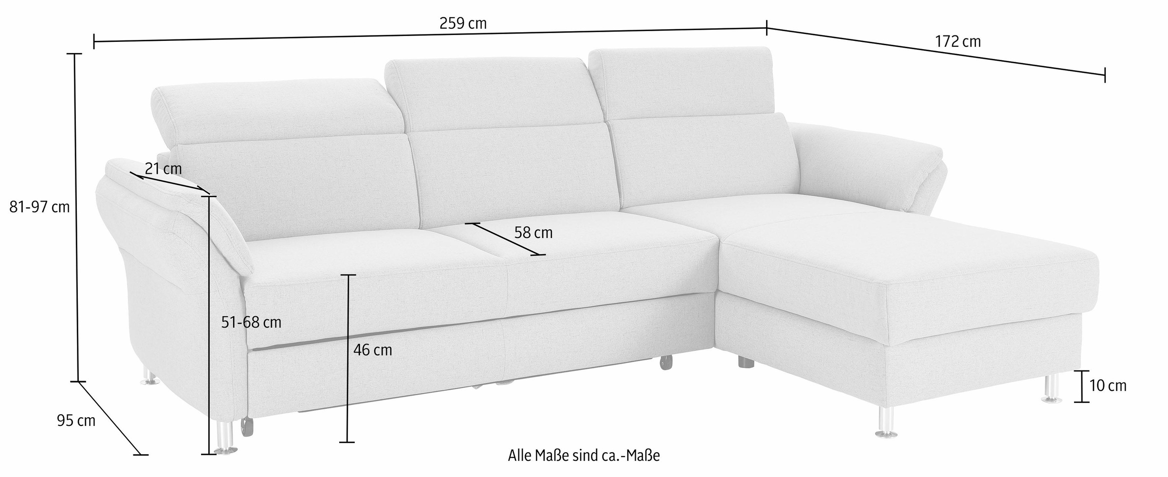 sit&more Ecksofa »Avignon L-Form«, Kopfteilverstellung, wahlweise mit Bettfunktion und Bettkasten