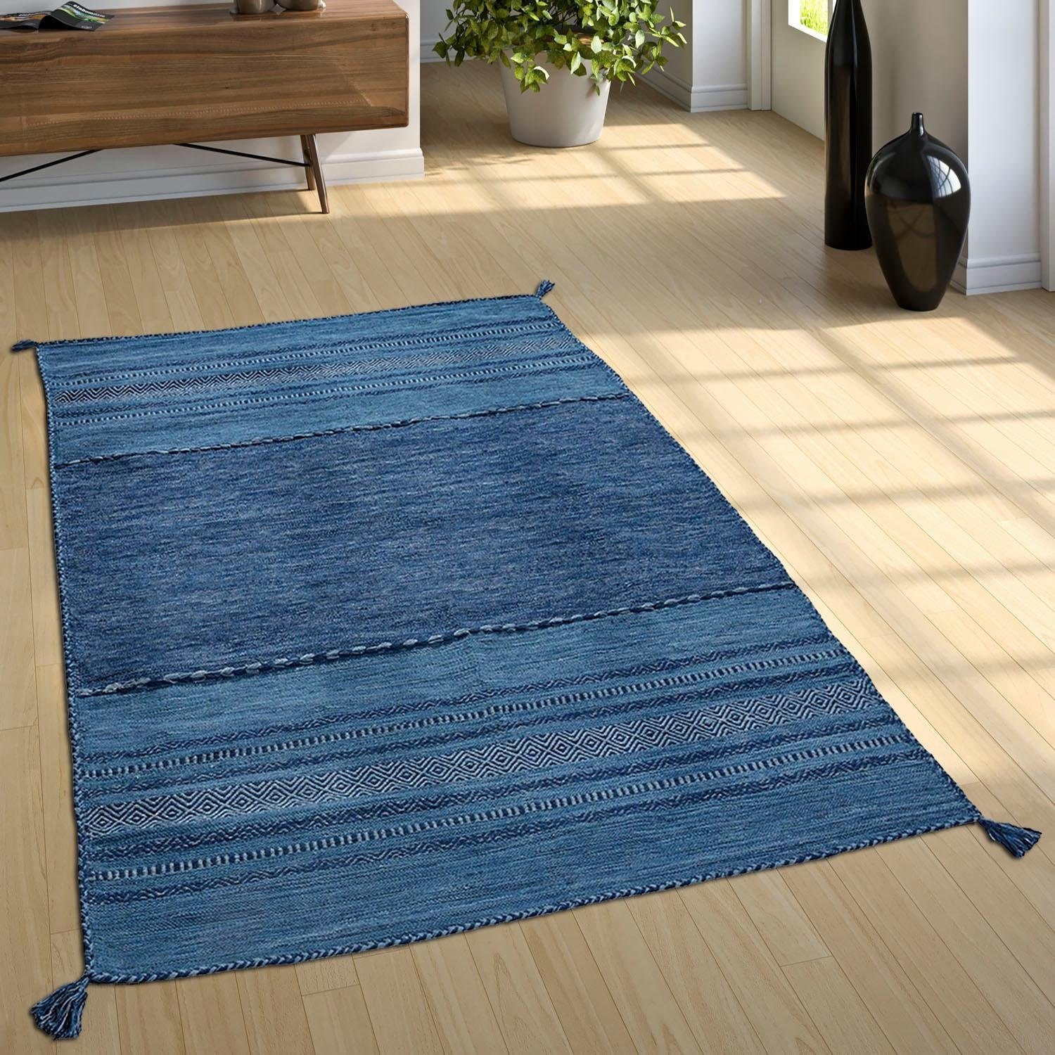 Paco Home Teppich »Kilim 217«, Wohnzimmer reine handgewebter rechteckig, BAUR gestreift, | Baumwolle, Wendeteppich