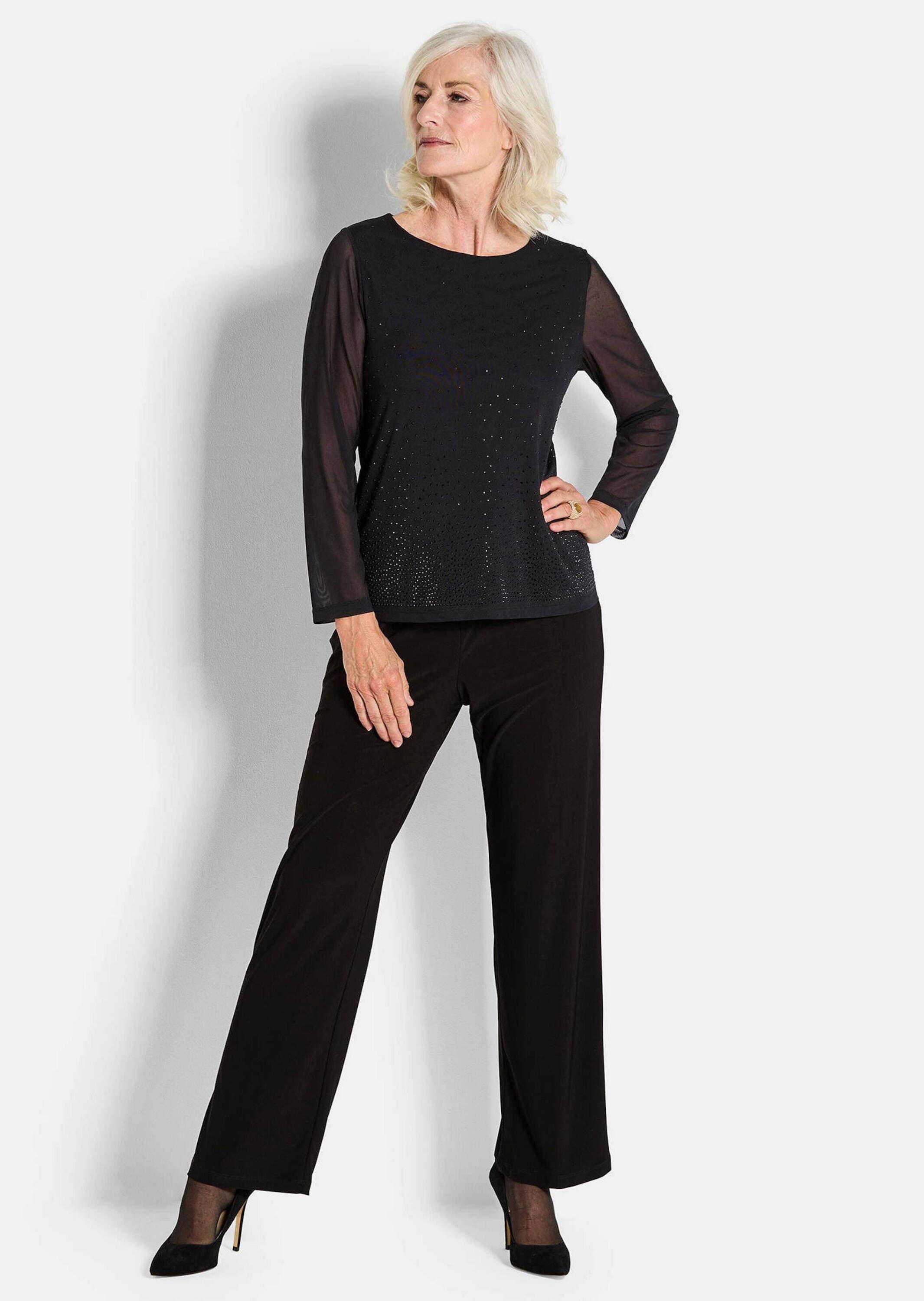 GOLDNER Langarmshirt »Shirt aus Mesh mit Glitzersteinen«