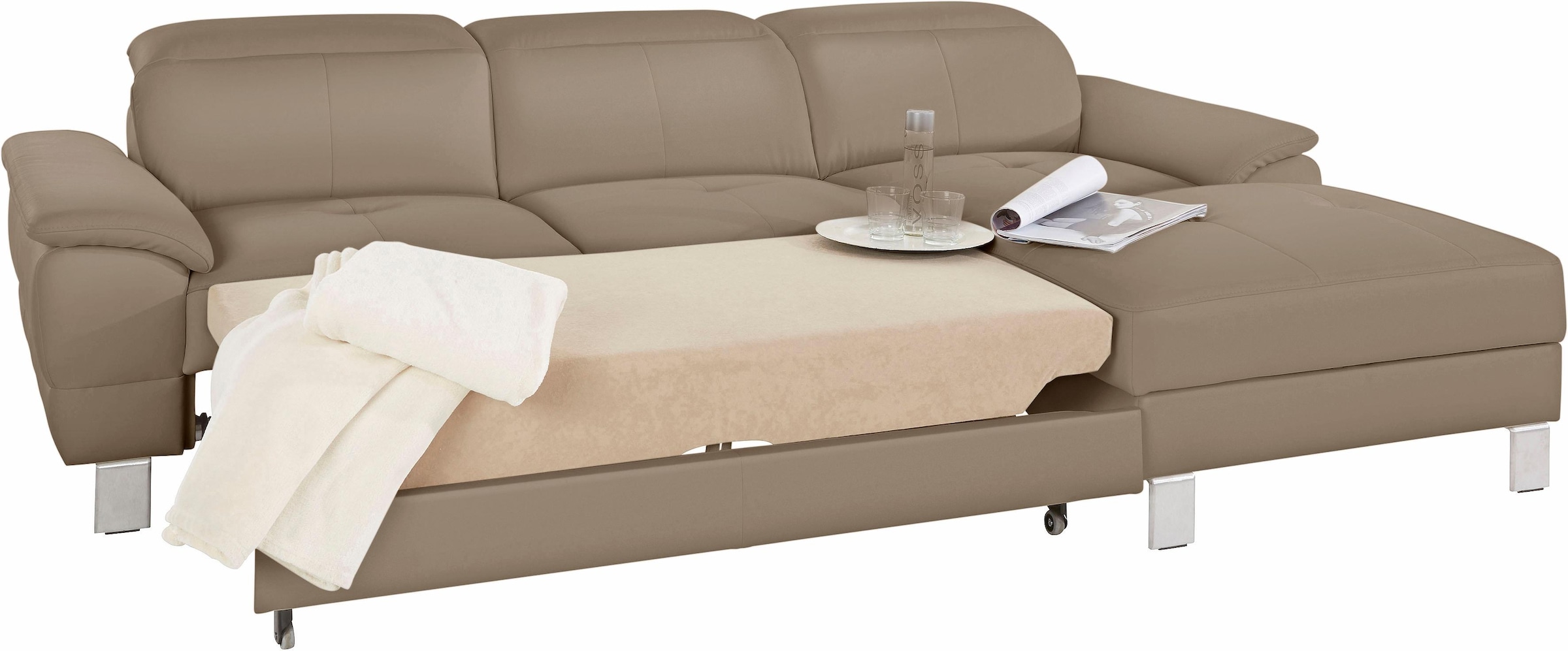exxpo - sofa fashion Ecksofa »Mantua 2, inkl. Kopf- bzw. Rückenverstellung, bequem, L-Form«, wahlweise mit Bettfunktion und Bettkasten, tolle Verarbeitungsdetails