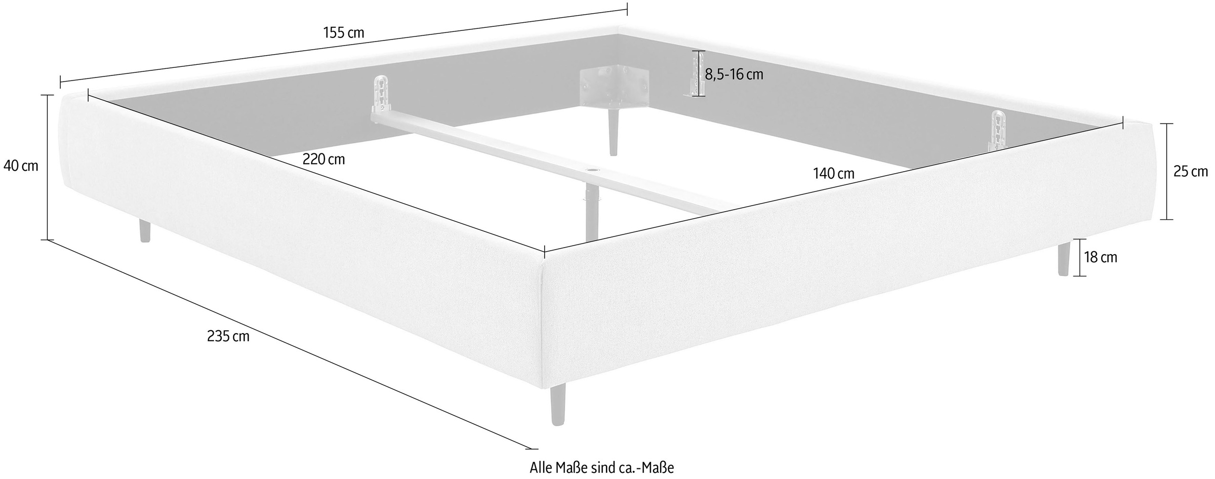 Home affaire Polsterbett »Lumira, rahmenhohes Design & wahweise Überlänge« inkl. 7-fache Einlegetiefenverstellung & saugroboterfreundliche Höhe