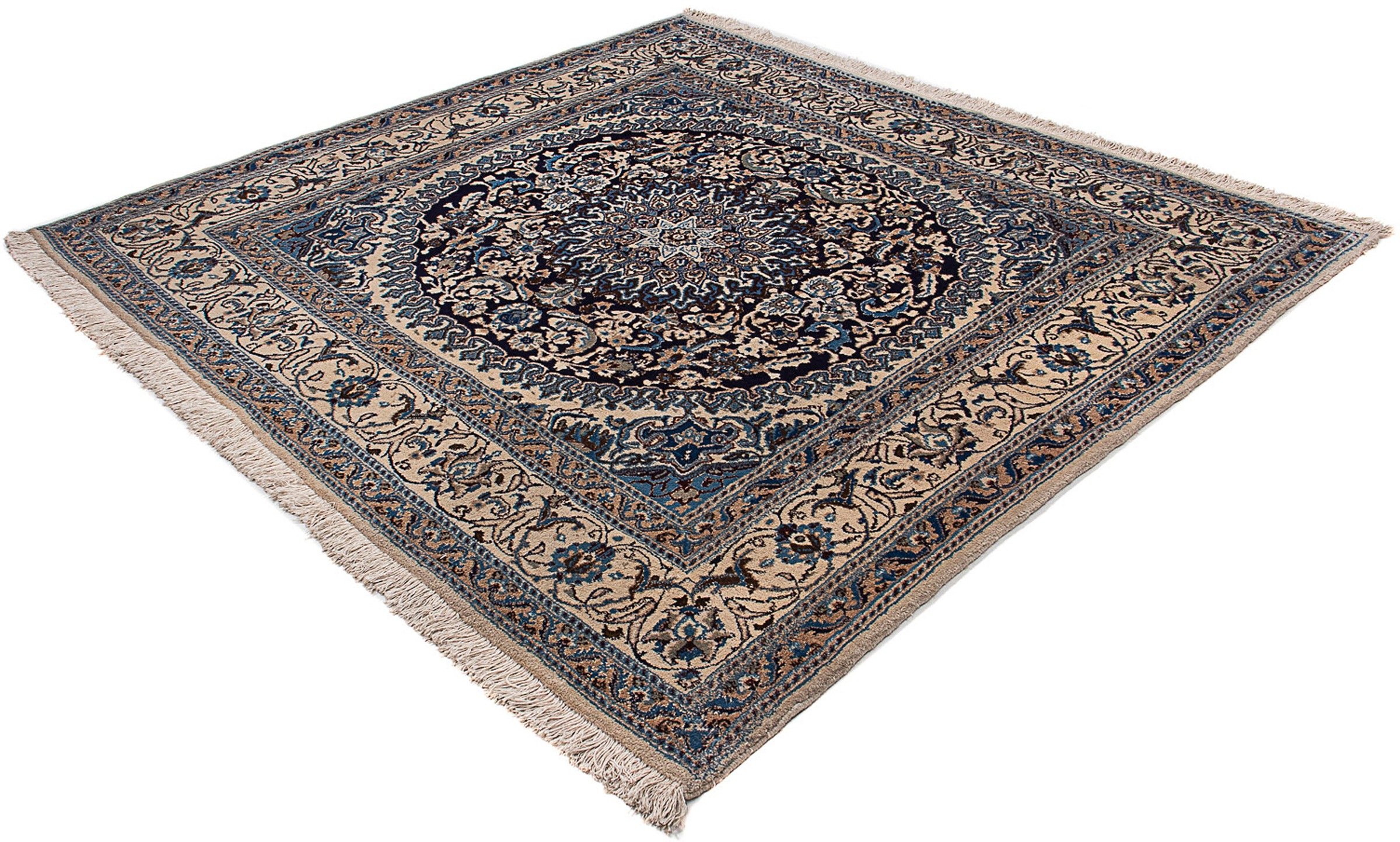 morgenland Orientteppich "Perser - Nain quadratisch - 196 x 189 cm - blau", quadratisch, 10 mm Höhe, Wohnzimmer, Handgek