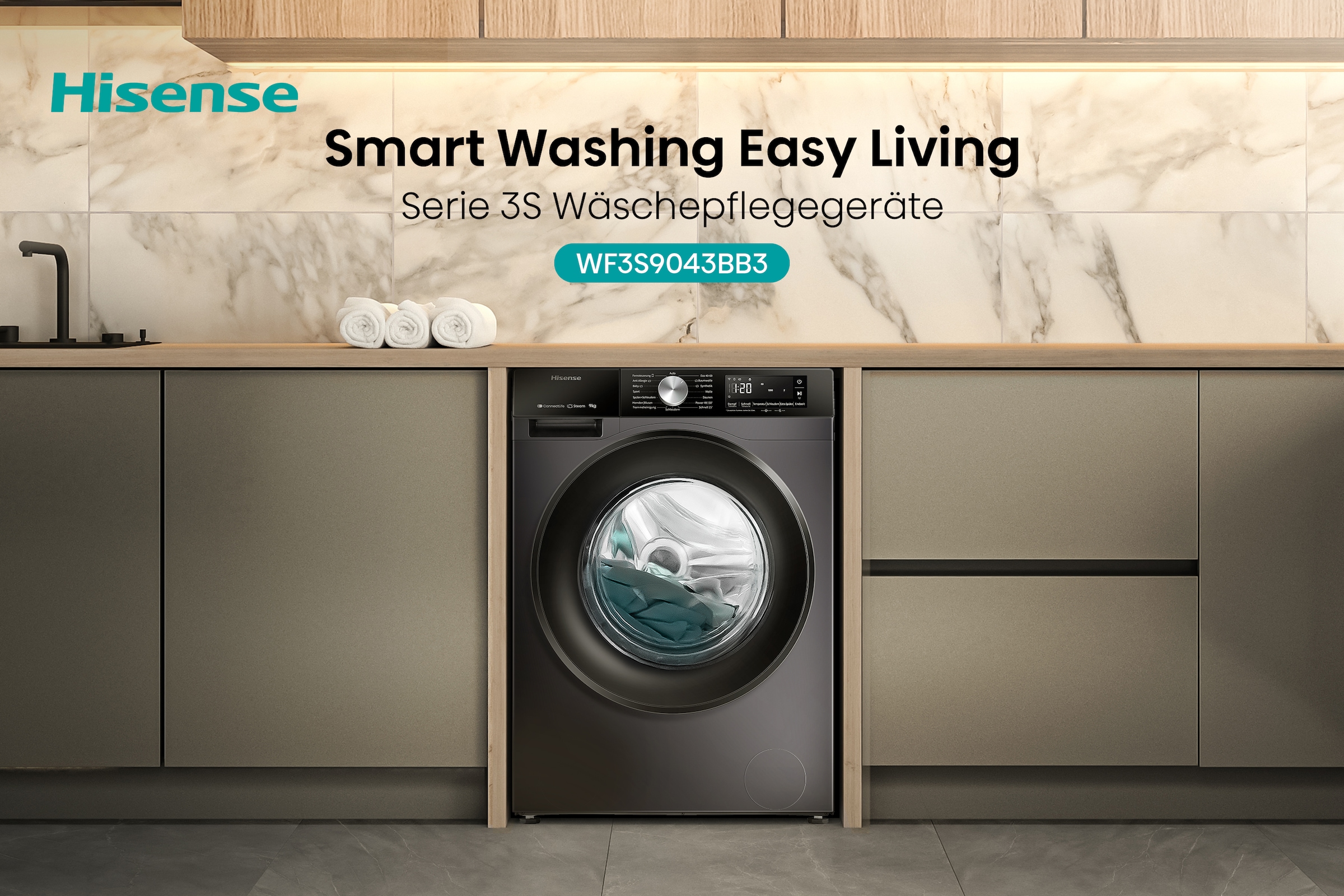 Hisense Waschmaschine »WF3S9043BB3«, 9 kg, 1400 U/min, Wifi-ConnectLife