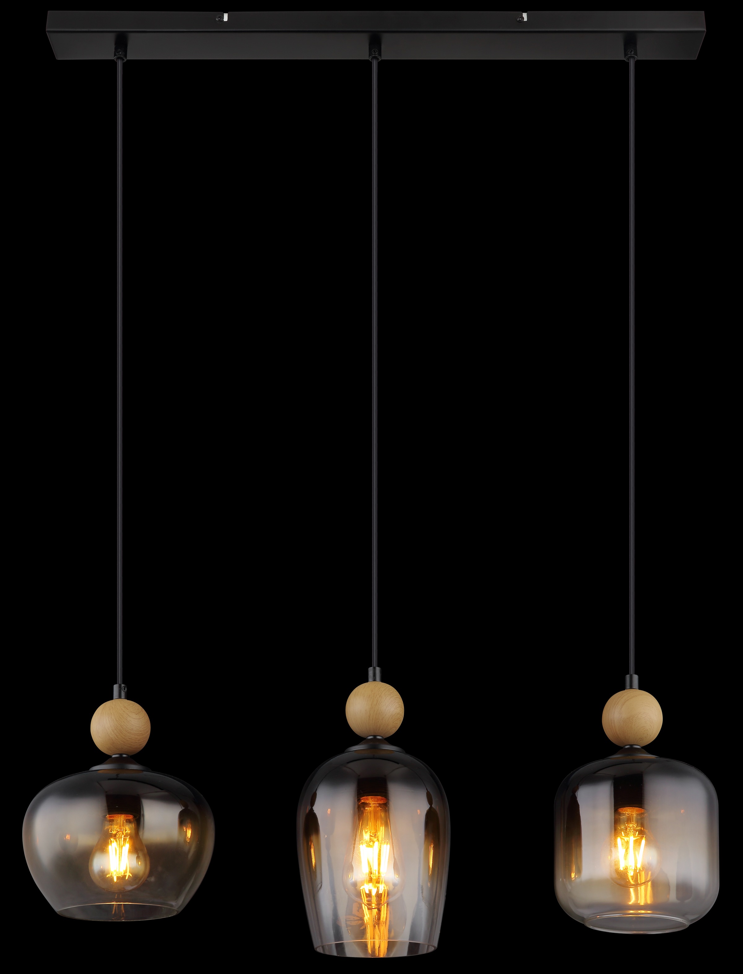 GLOBO LIGHTING Hängeleuchte »COMMY« E27 1 Stk. Hängelampe schwarz holzoptik Glas rauchfarben amber klar verlaufend