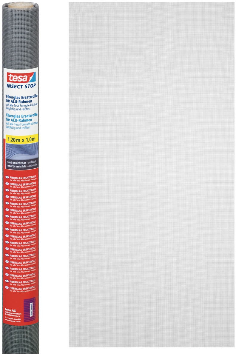 TESA Fliegengitter-Gewebe "Insect Stop Fliegengitter Ersatzrolle Fiberglas-Gewebe - 1.0 m x 1.2 m", B/H: 100cm x 120cm, Insect Stop Fliegengitter