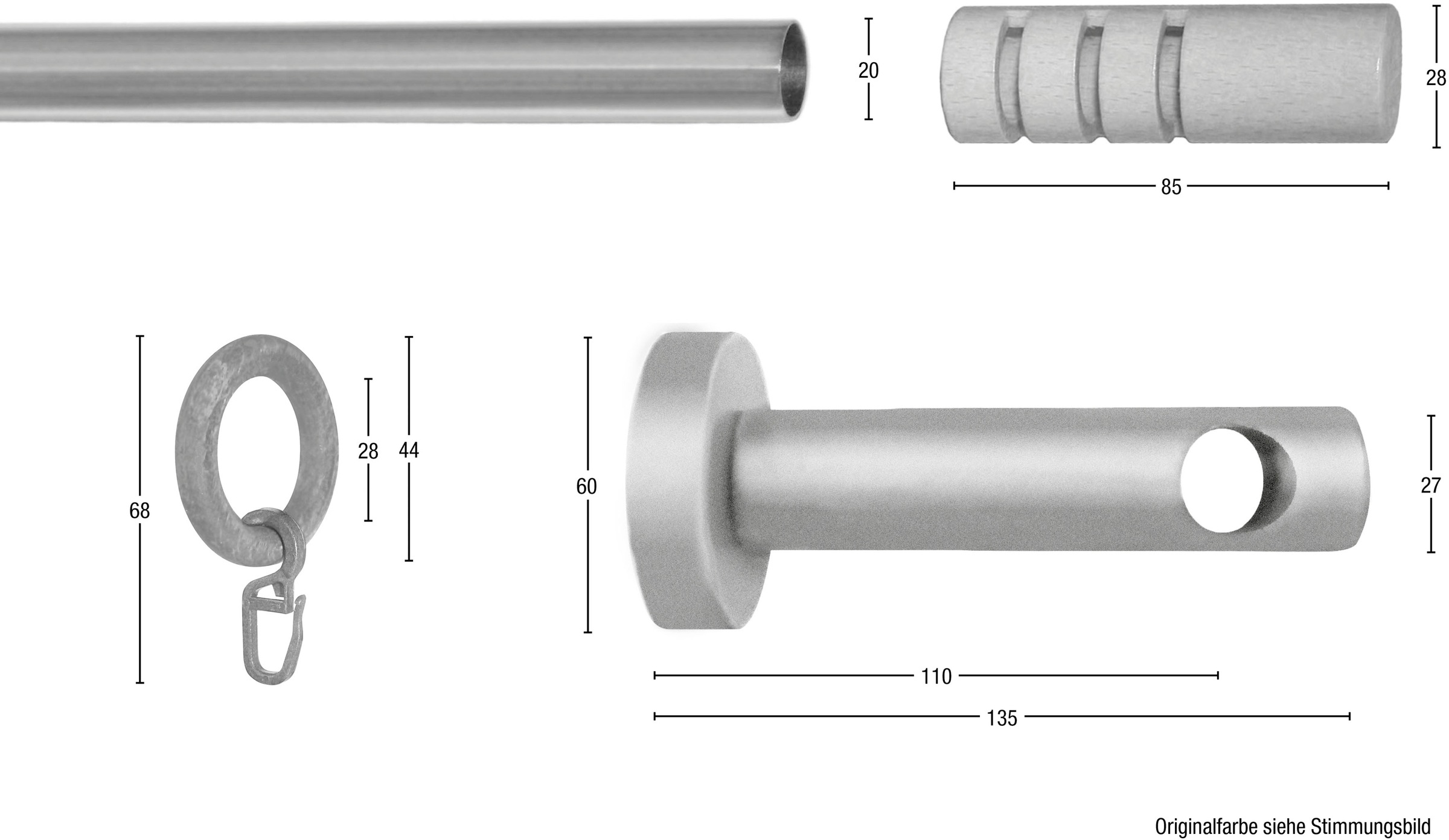 Thumbnail - GARESA Gardinenstange "PEMPIA" Ø 20 mm 1 läufig-läufig Wunschmaßlänge Vorhanggarnitur, verlängerbar, Knopf m.Ausschnitte...