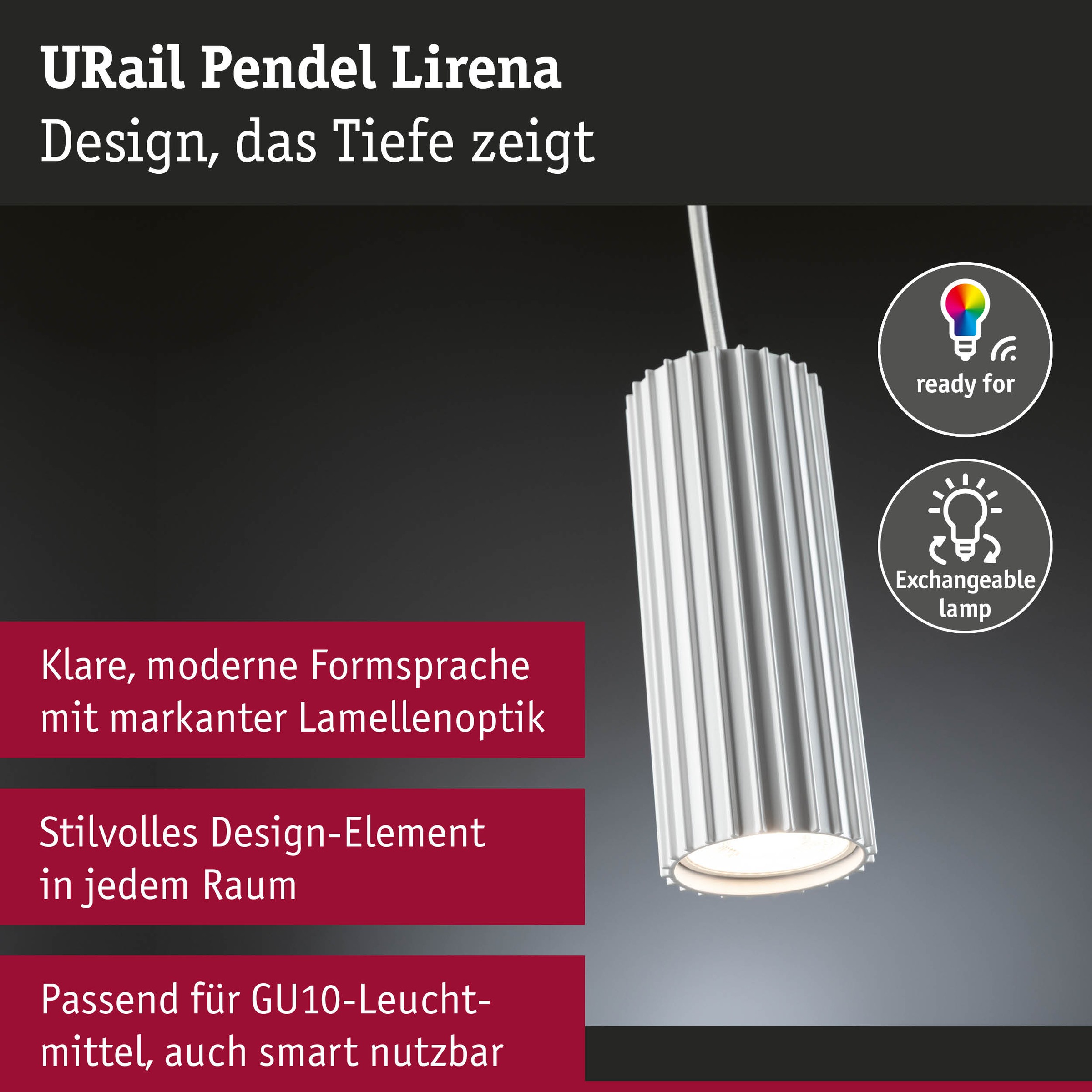 Paulmann Schienensystem-Leuchten »URail Pendant Lirena max 1x10W GU10 230V« GU10 Dimmbar
