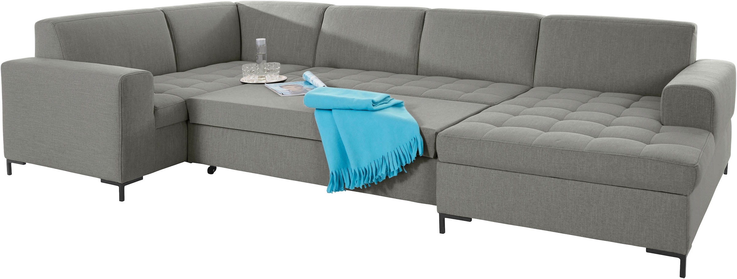 OTTO products Wohnlandschaft »Grazzo U-Form«, hochwertige Stoffe aus recyceltem Material, Steppung im Sitzbereich