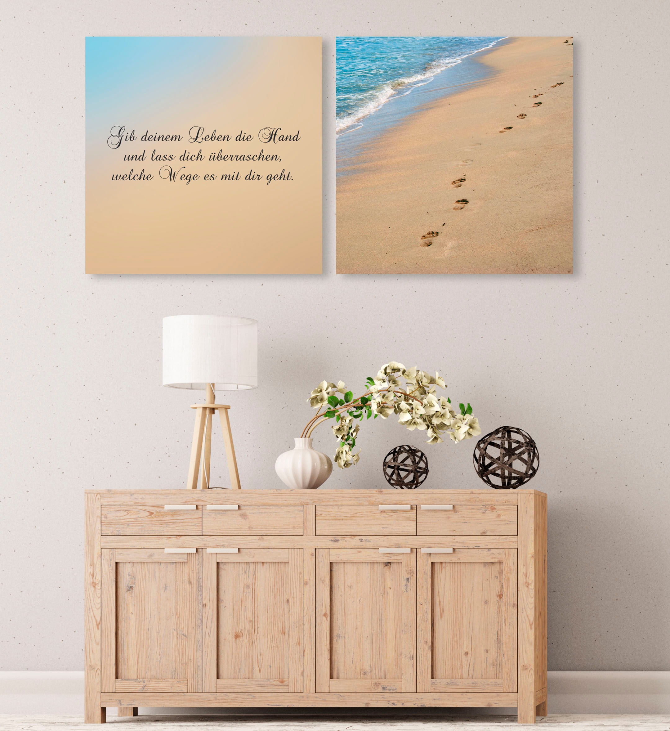 queence Leinwandbild "Wege" Kunst  Meer  Meer Bilder  Modern  Schriftzug  Schriftzüge  Spa  Spa Bilder  Sprüche  Sprüche & Texte  Strand  Strandbilder Set, Premium-Leinwandstoff, Handarbeit aus Deutschland, Spruch, 2er Set
