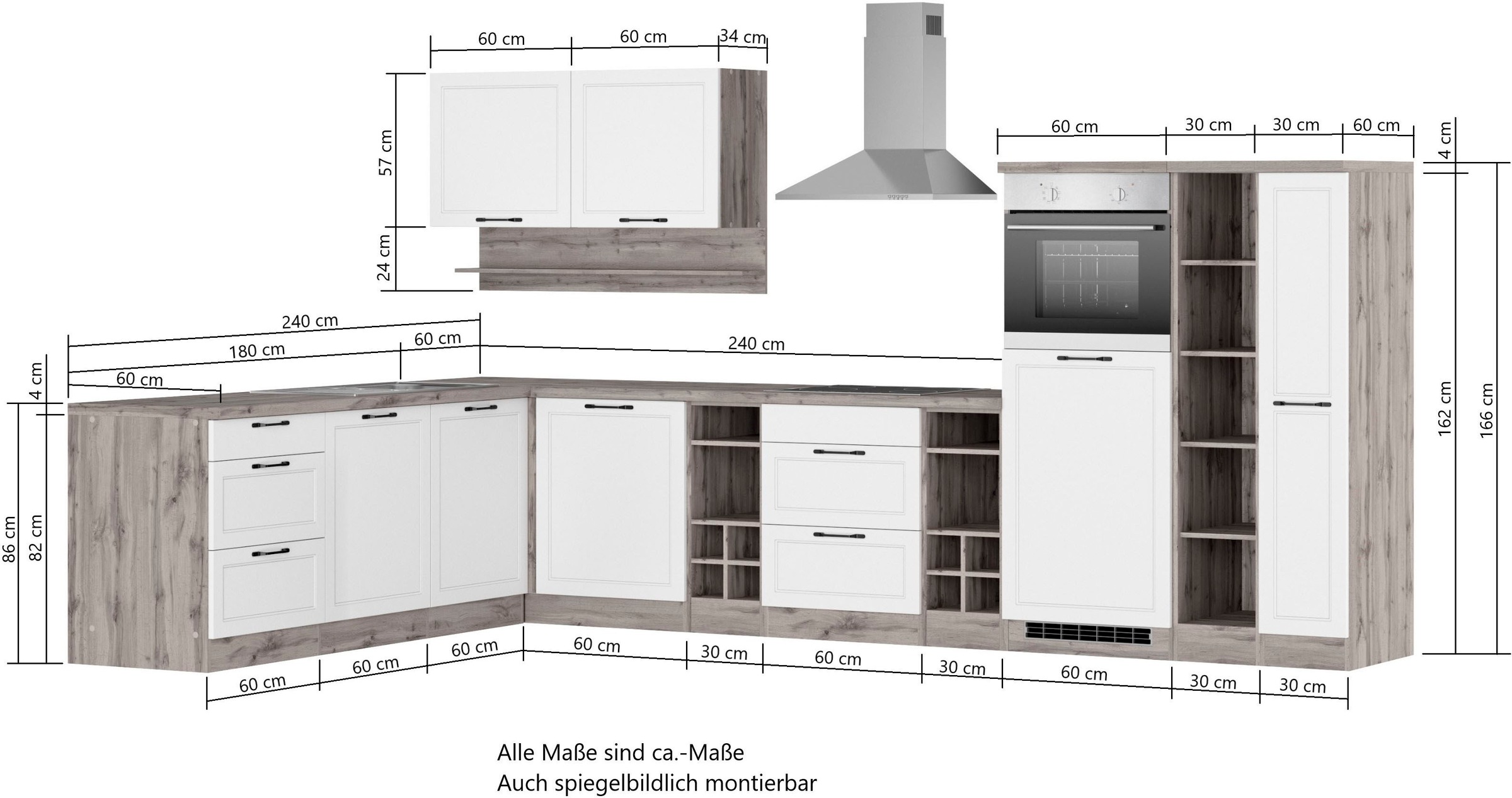 KOCHSTATION Winkelküche »KS-Lana«, Stellbreite 240/360 cm, wahlweise mit E-Geräten