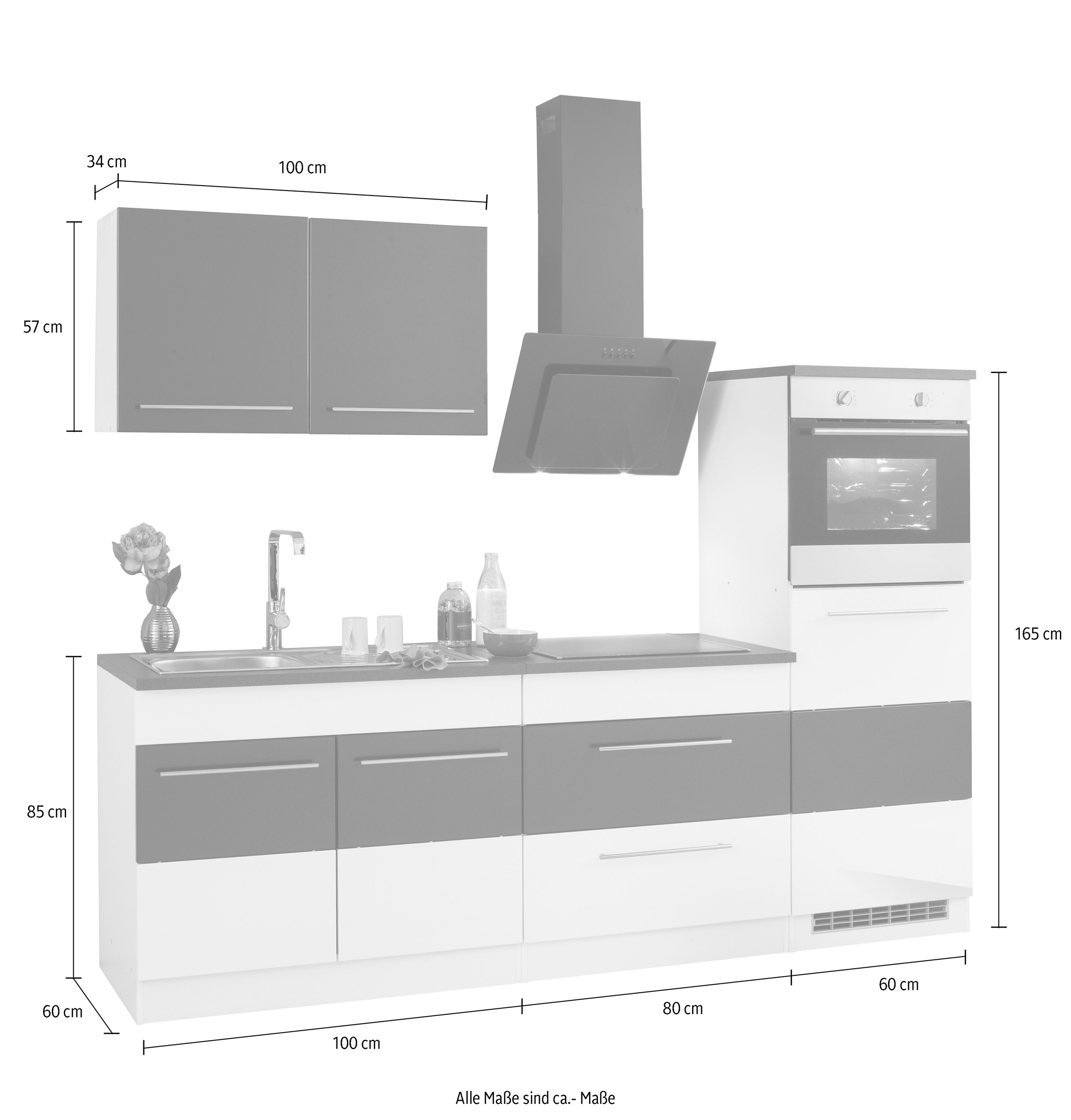 HELD MÖBEL Küchenzeile »Trient«, Breite 240 cm, mit E-Geräten, mit Arbeitsplatte