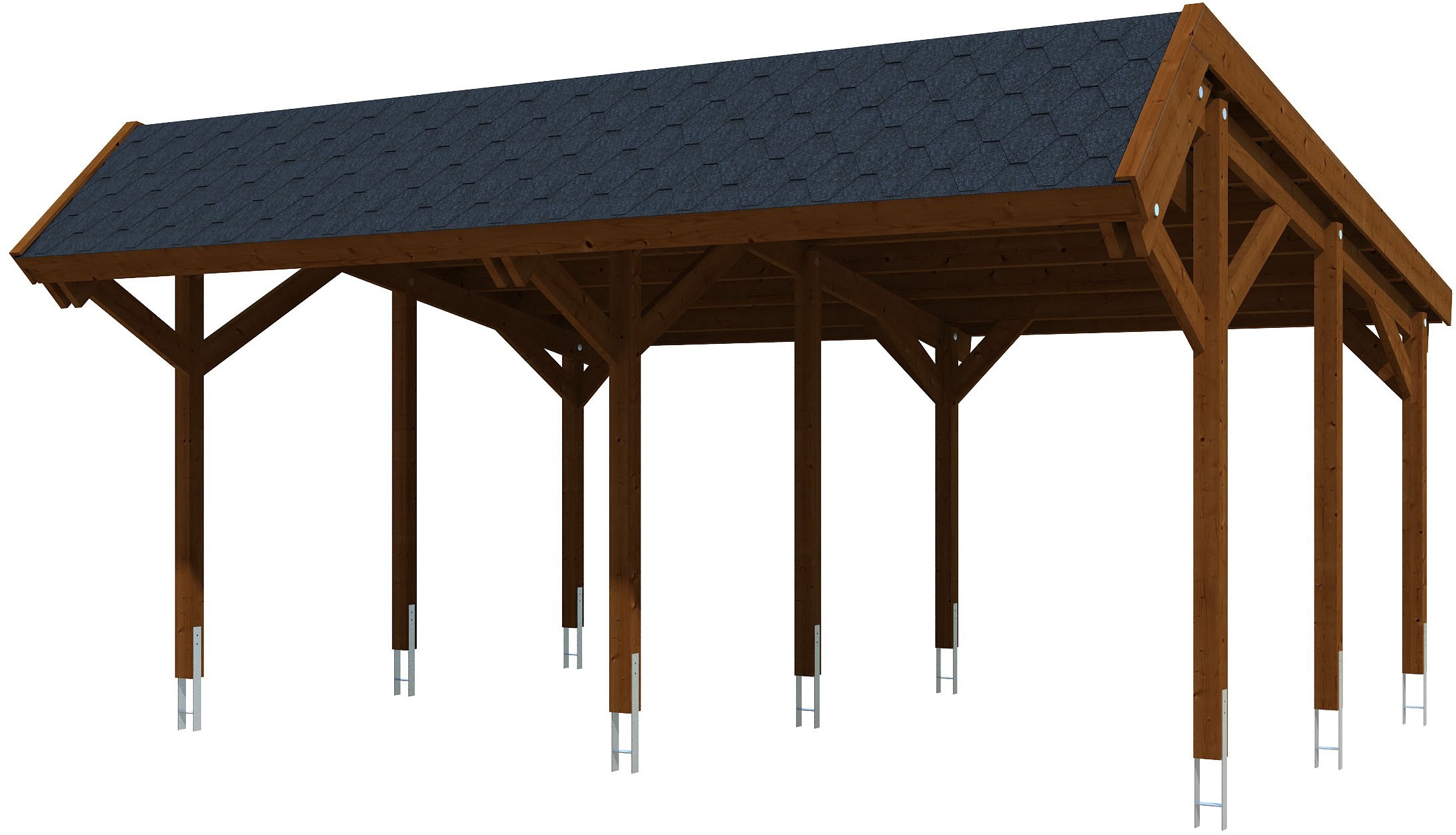 Skanholz Doppelcarport "Harz" Massivholz 291 cm Nussbaum mit schwarzen Schindeln