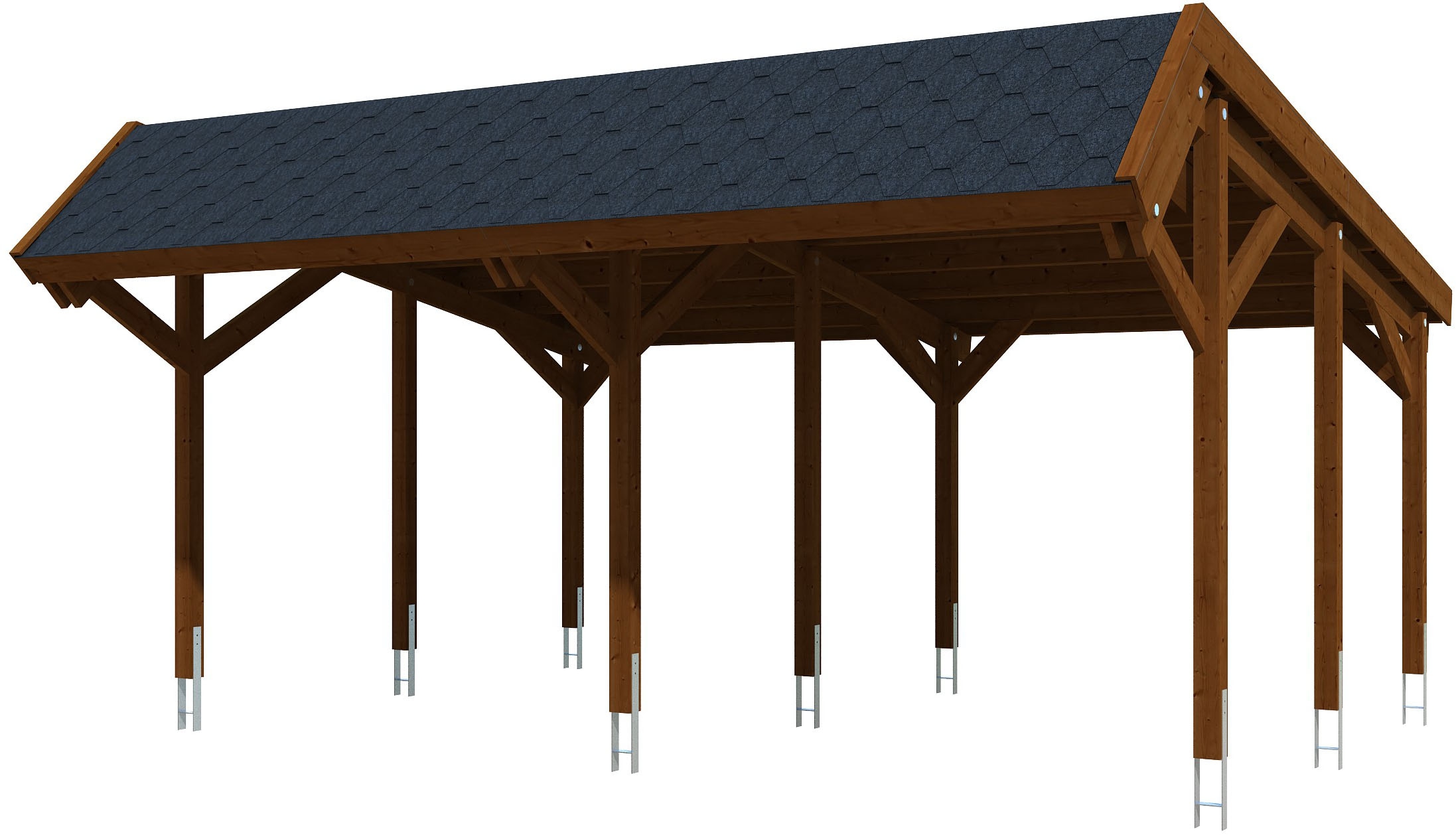 Skanholz Doppelcarport "Harz", Nadelholz, 291 cm, Nussbaum, mit schwarzen Schindeln