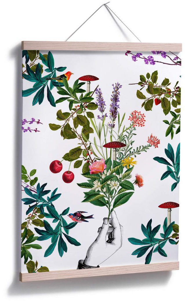 Wall-Art Poster »Botanical Weiß Blumenstrauß«, Schriftzug, (1 St.), Poster ohne Bilderrahmen