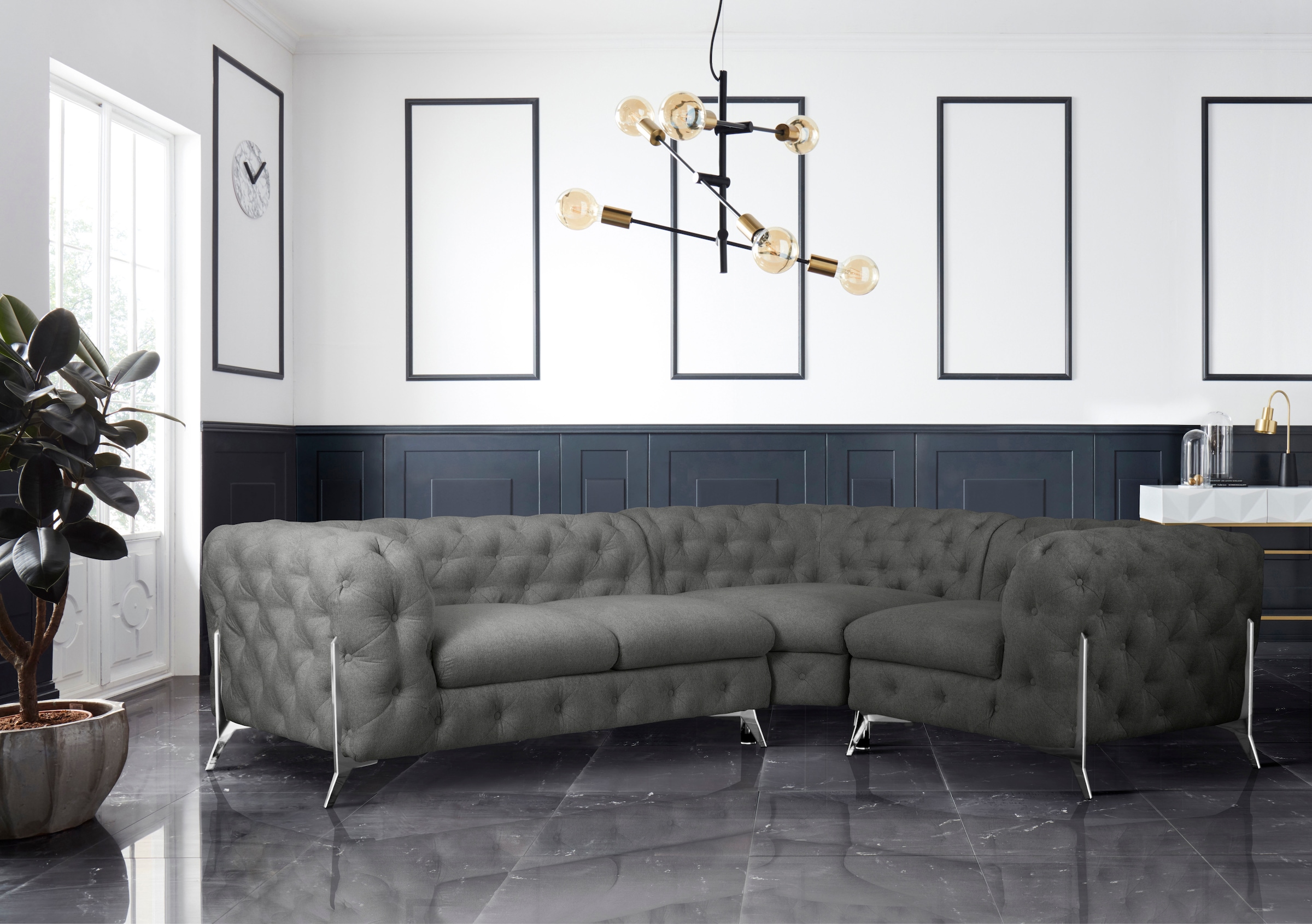 Leonique Chesterfield-Sofa »Amaury L-Form«, moderne Chersterfield-Optik, Breite 262 cm, Fußfarbe wählbar