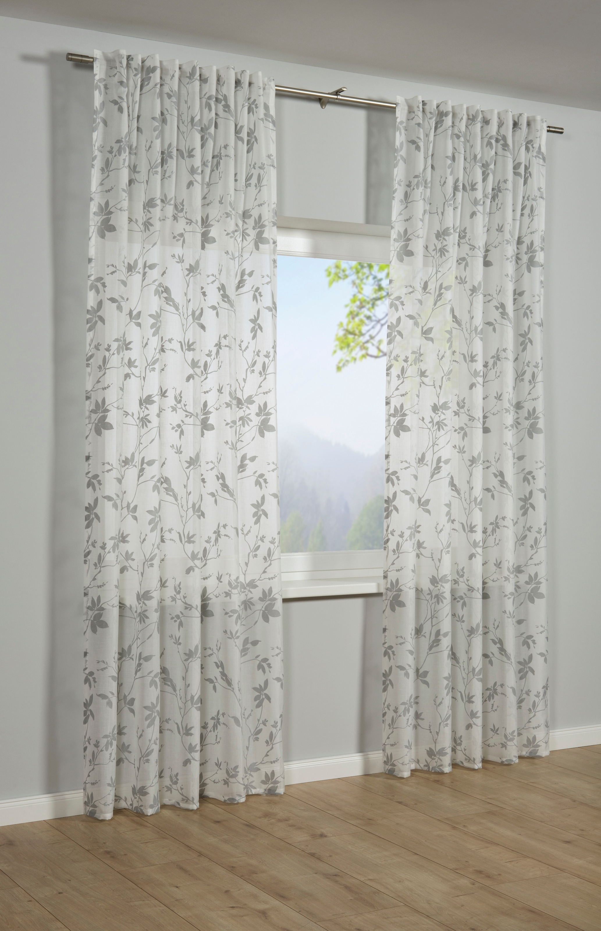 Sehlbach Gardine "Schal Zweige" Schlaufen 1 Stk. tlg. mit Gardinenband und verdeckten Schlaufen
