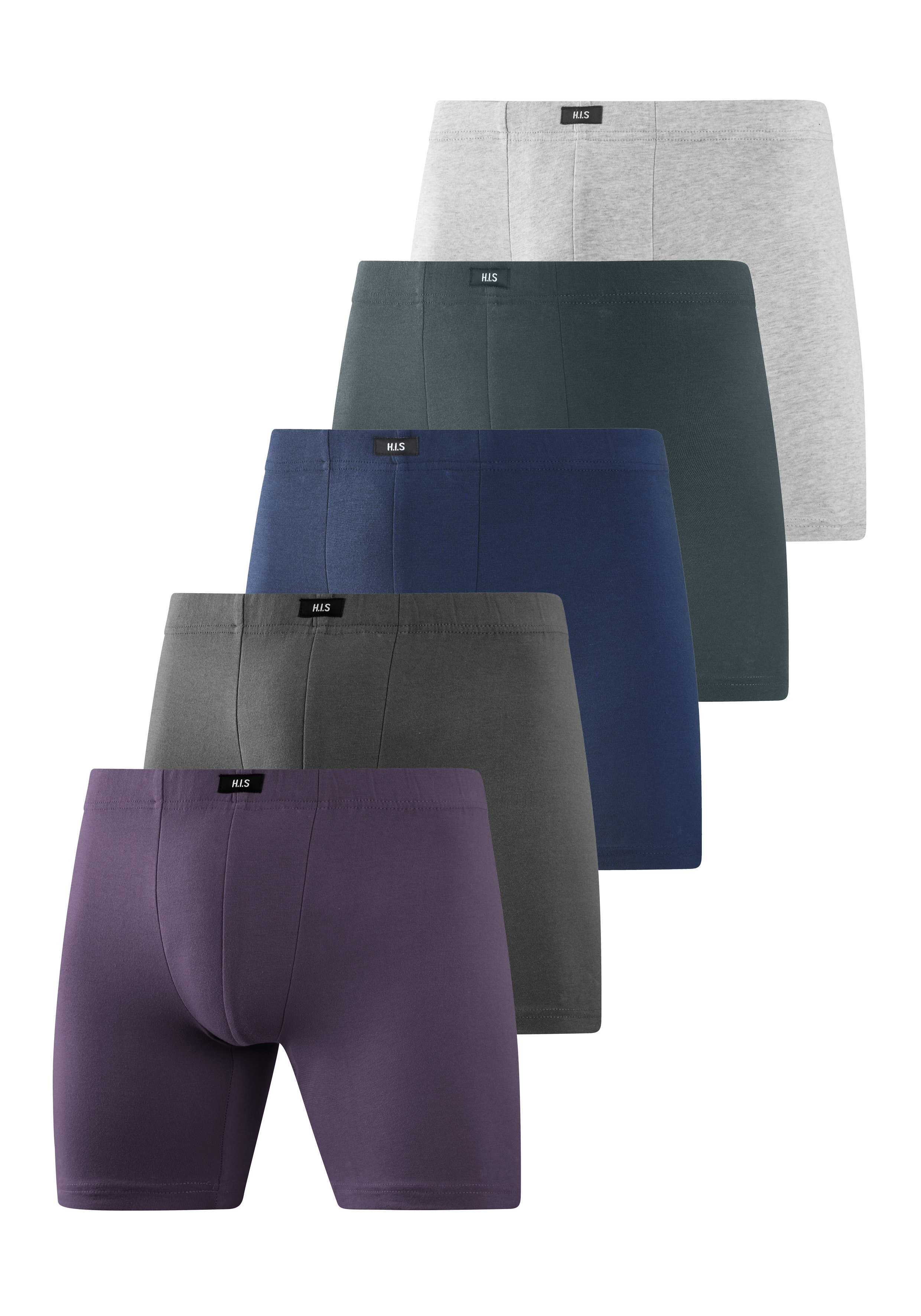 H.I.S Langer Boxer "Langer Boxer Boxershorts für Herren" Packung, 5 Stk. Boxershorts aus Baumwolle mit langem Bein, Logo am Bund