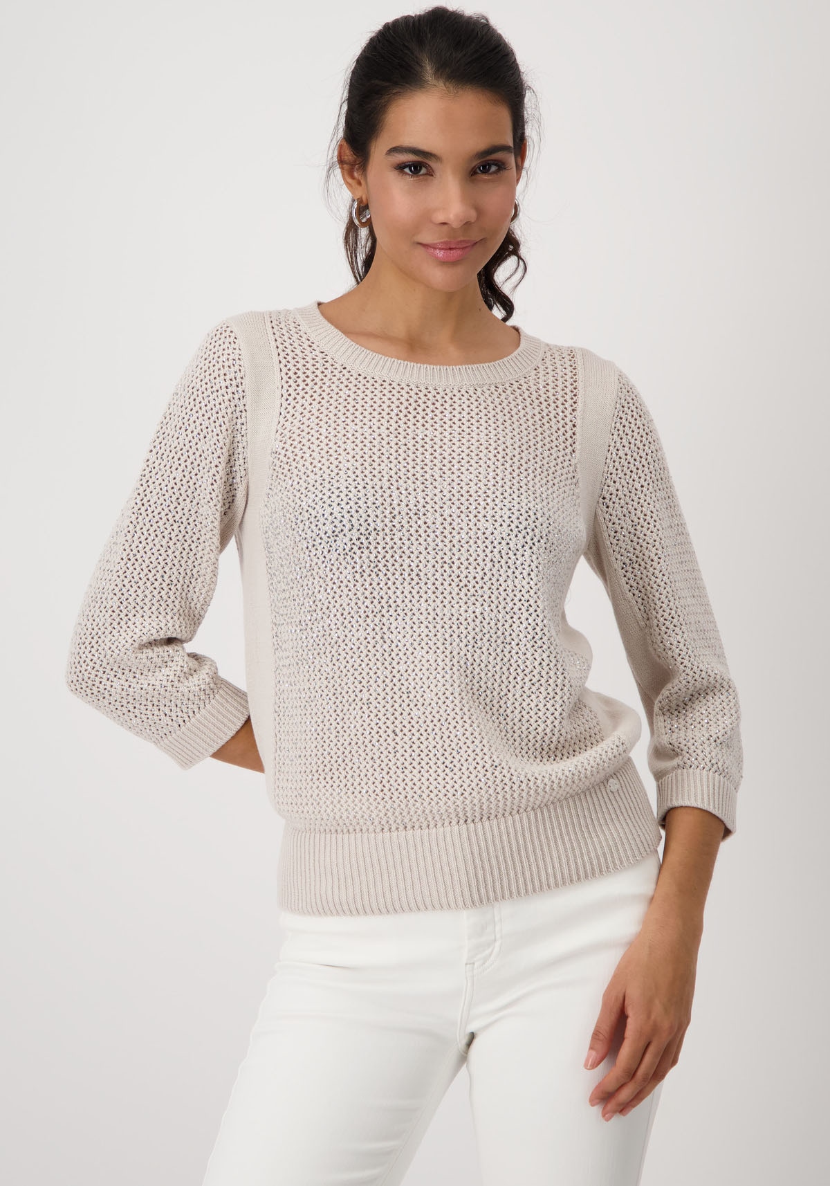 Monari Strickpullover "Pullover Netz + Schmuck", Mit Rundhalsausschnitt günstig online kaufen