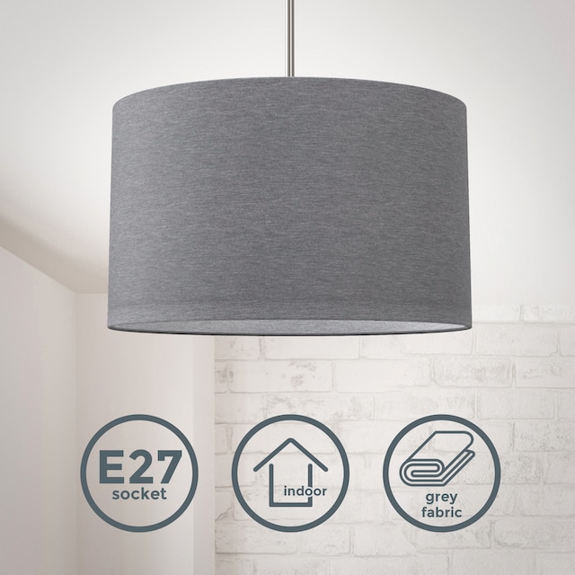 LED Textil Decken Pendel Leuchte grau Wohn Zimmer Beleuchtung Holz Hänge Lampe 