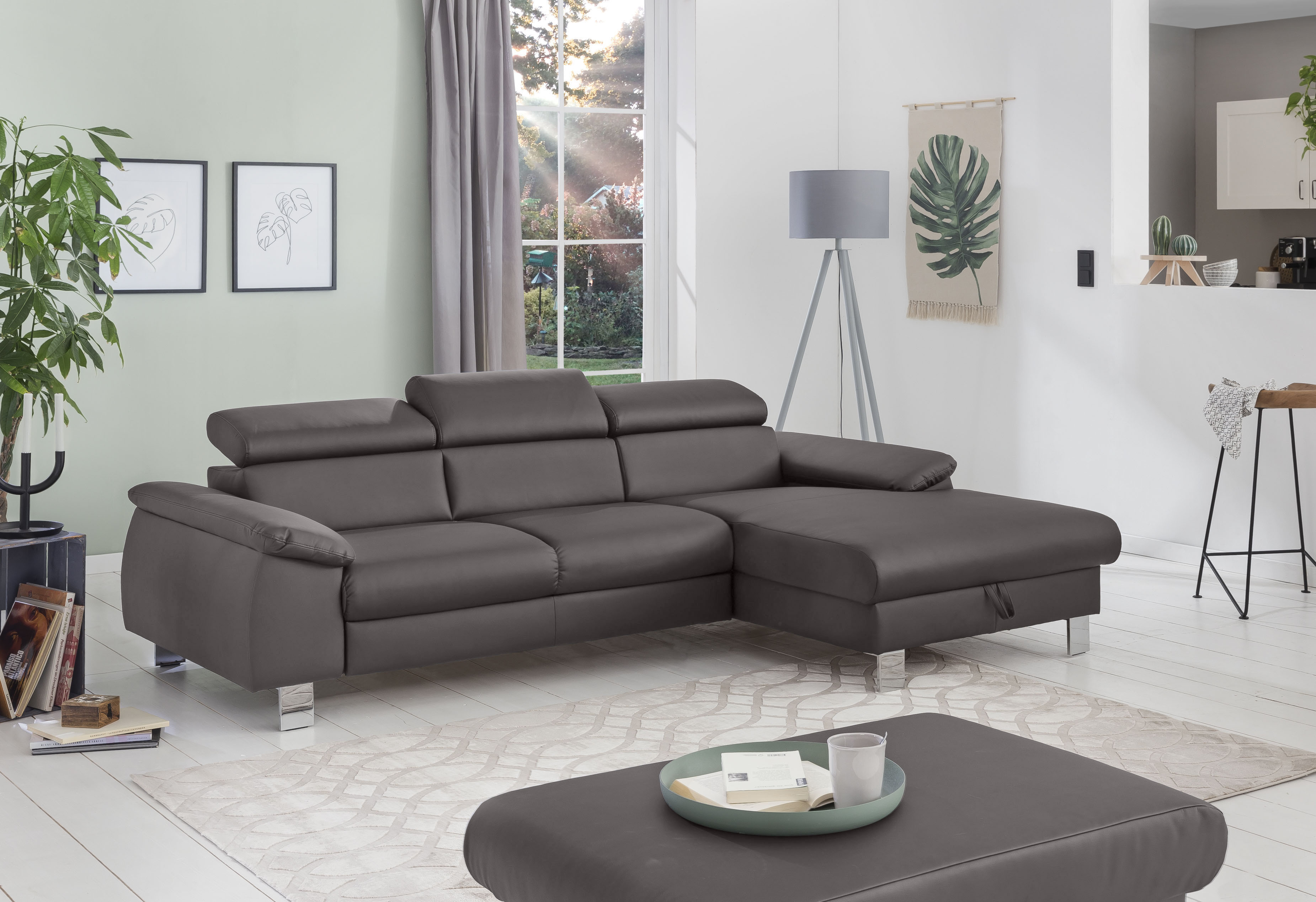COTTA Ecksofa "Komaris L-Form, B: 244 cm" mit Kopfteilverstellung, optional Schlaffunktion, Bettkasten & Licht