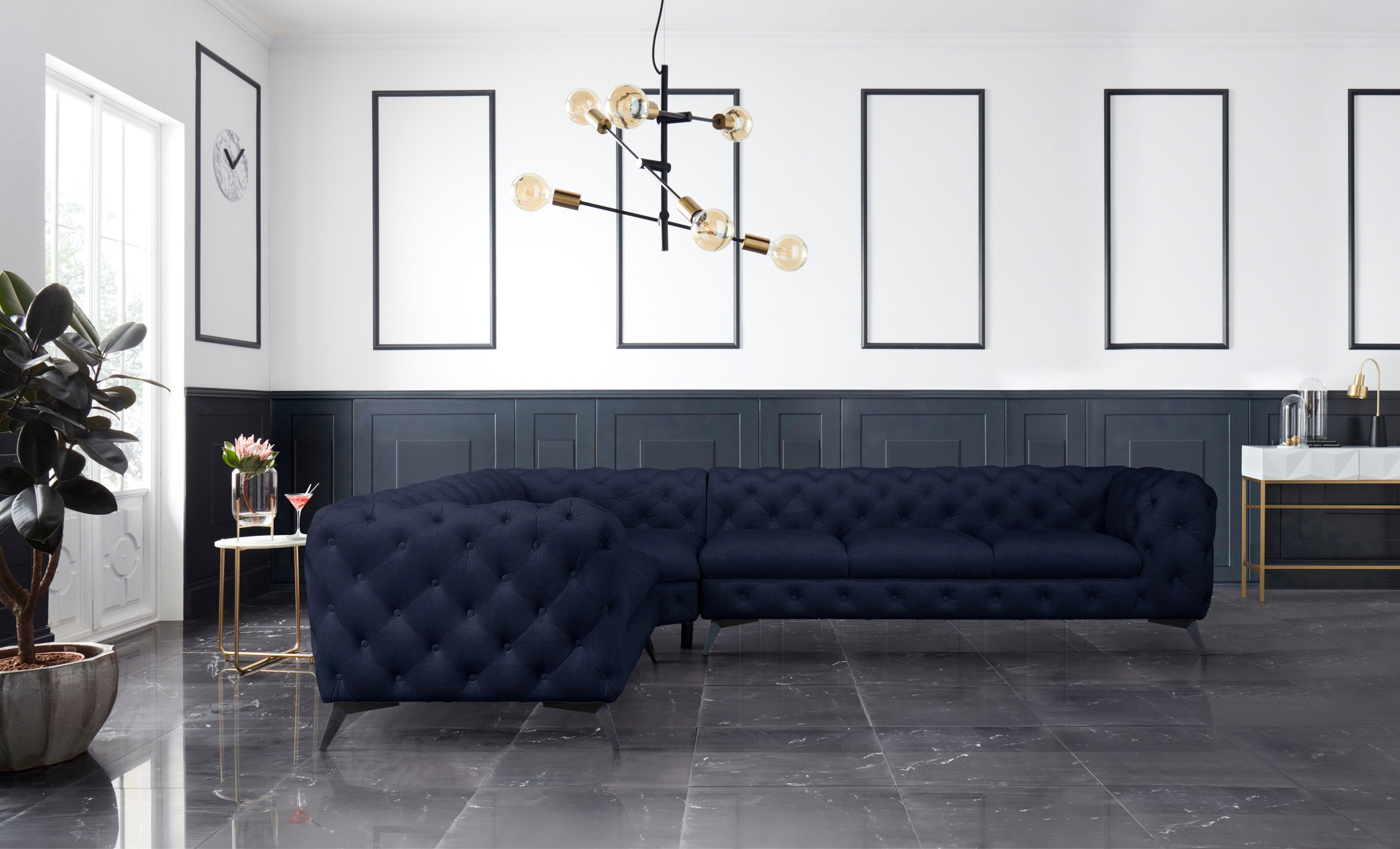 Leonique Chesterfield-Sofa "Ecksofa GLYNIS L-Form mit Wellenunterfederung, günstig online kaufen