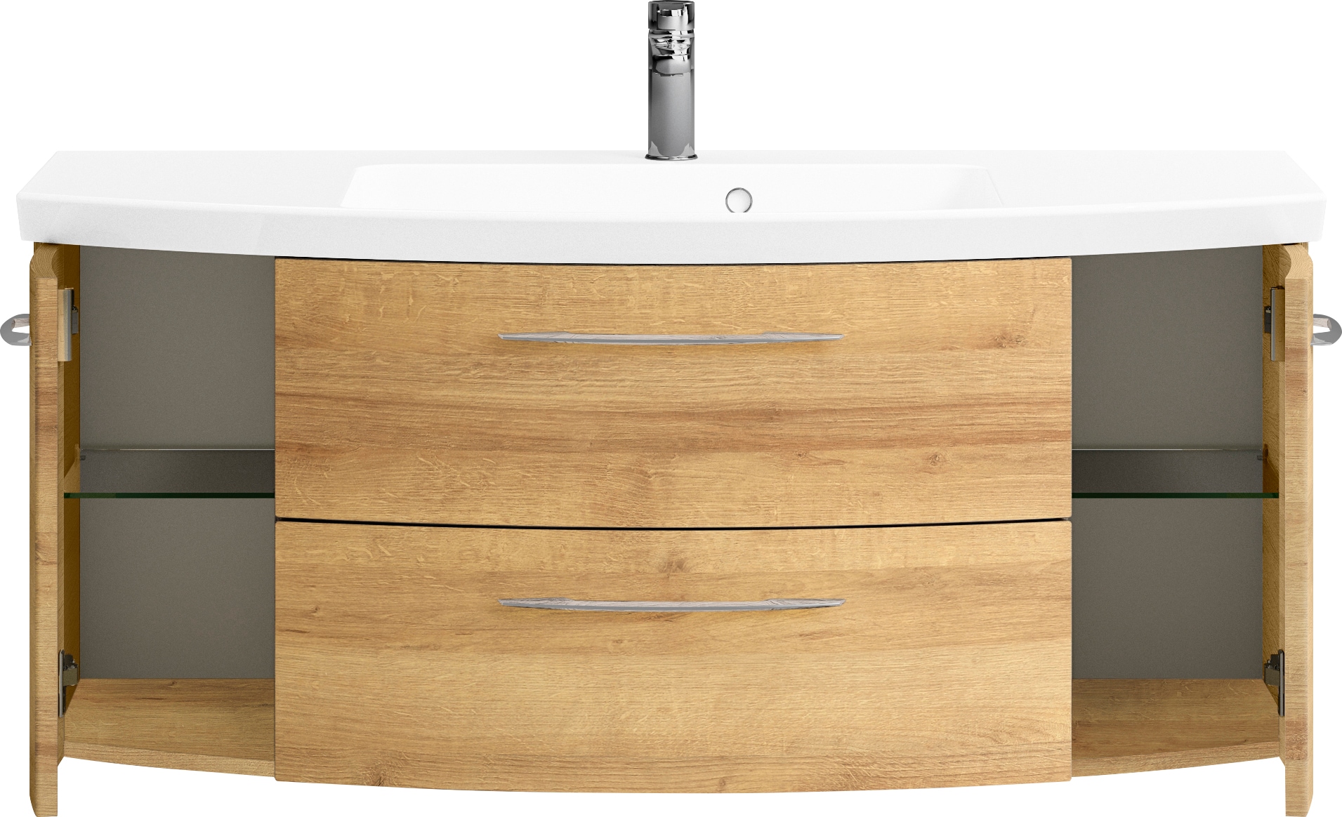 Saphir Badmöbel-Set »Cassca Sprint Waschtisch-Set Mineralmarmor-Waschtisch mit Unterschrank«, (1 St.), Waschplatz mit 2 Türen, 2 Schubladen, inkl. Türdämpfer, Badschrank
