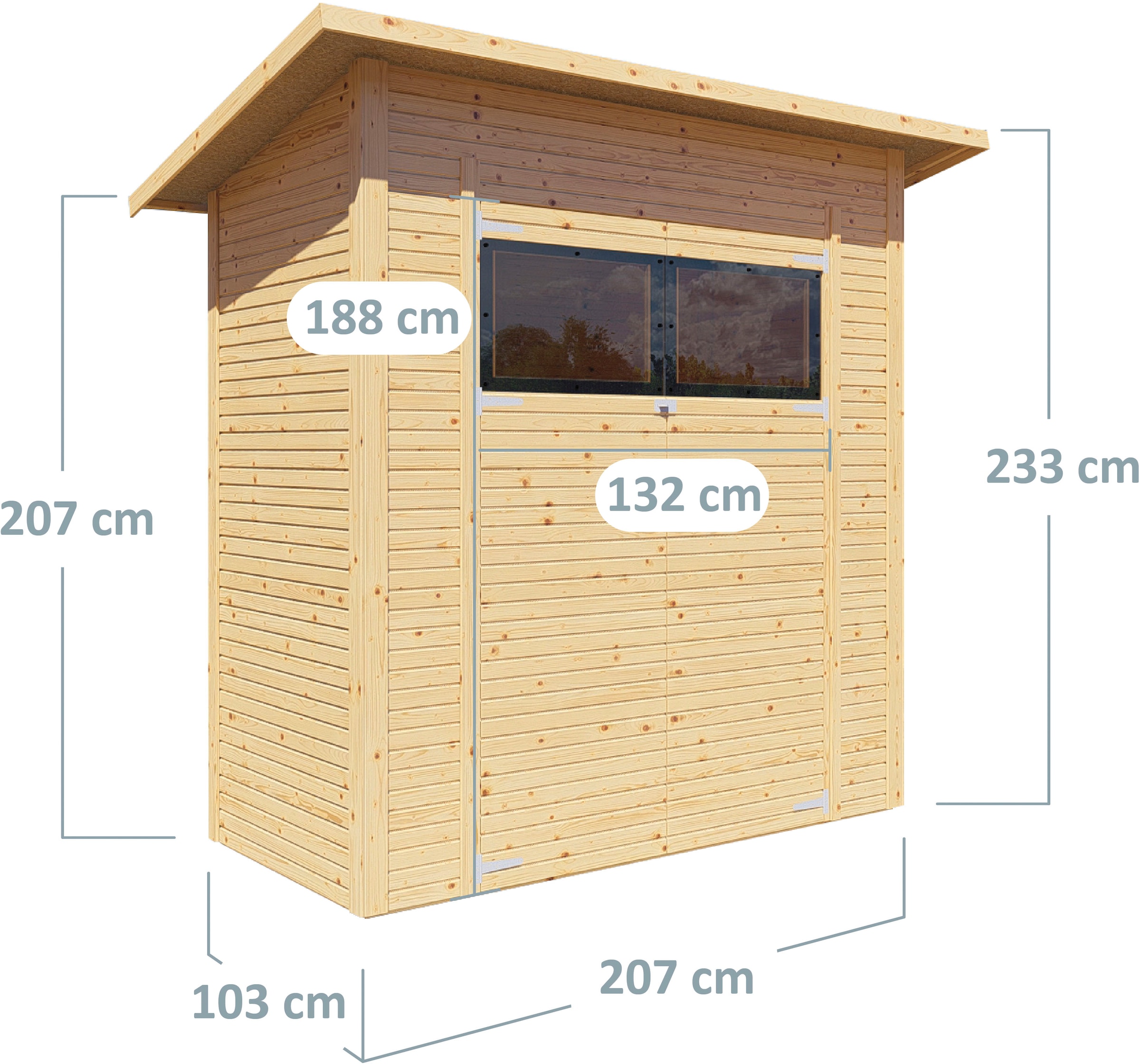 BERTILO Gartenhaus »Pent Modern 1 naturbelassen«, mit hohen Seitenwänden und einer 1,88 m hohen Doppeltür