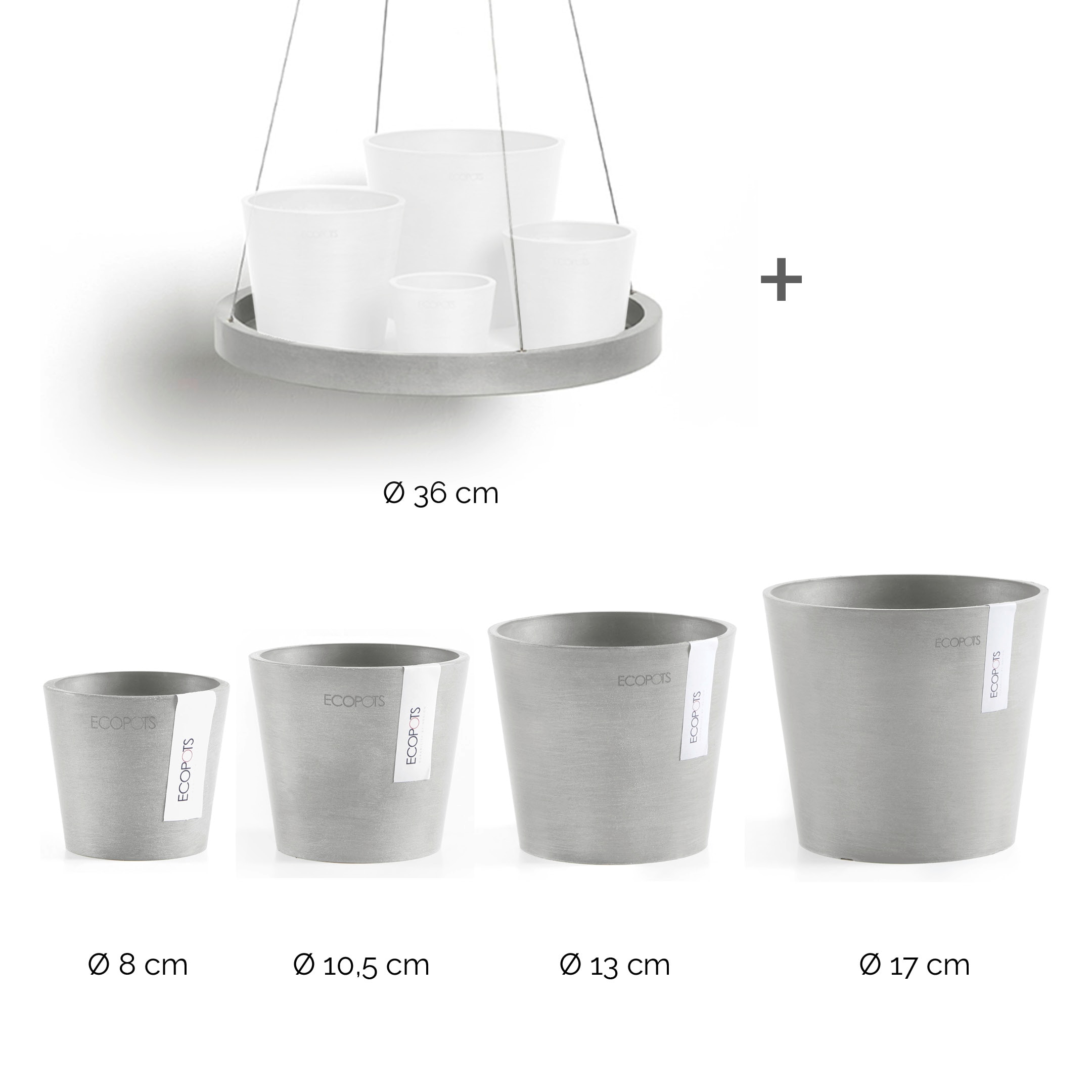 ECOPOTS Blumentopf »Amsterdam Mini«, (Set, 4 St.), verschiedene Größen mit passendem Untersetzer Ø36cm