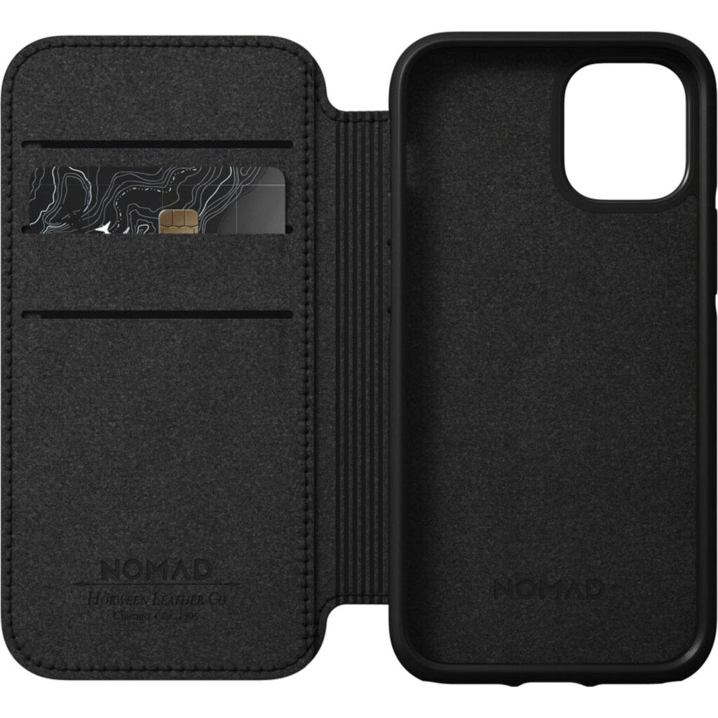 Nomad Smartphone-Hülle »Rugged Folio Case MagSafe Black Leather iPhone 12«, iPhone 12 Mini