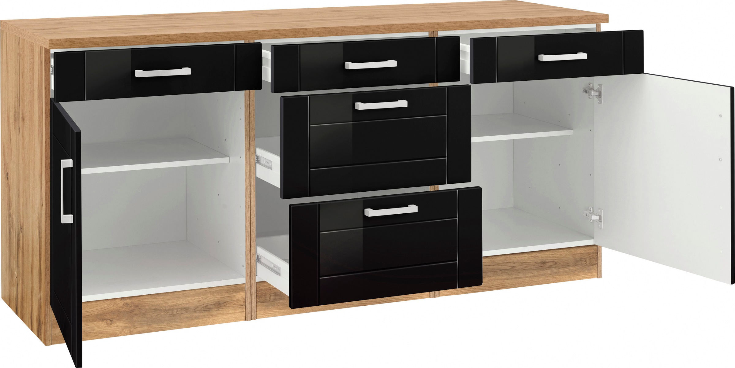 KOCHSTATION Unterschrank »KS-Tinnum«, 180 cm breit, Metallgriffe, MDF Fronten, 3 Schubkästen, 2 Auszüge