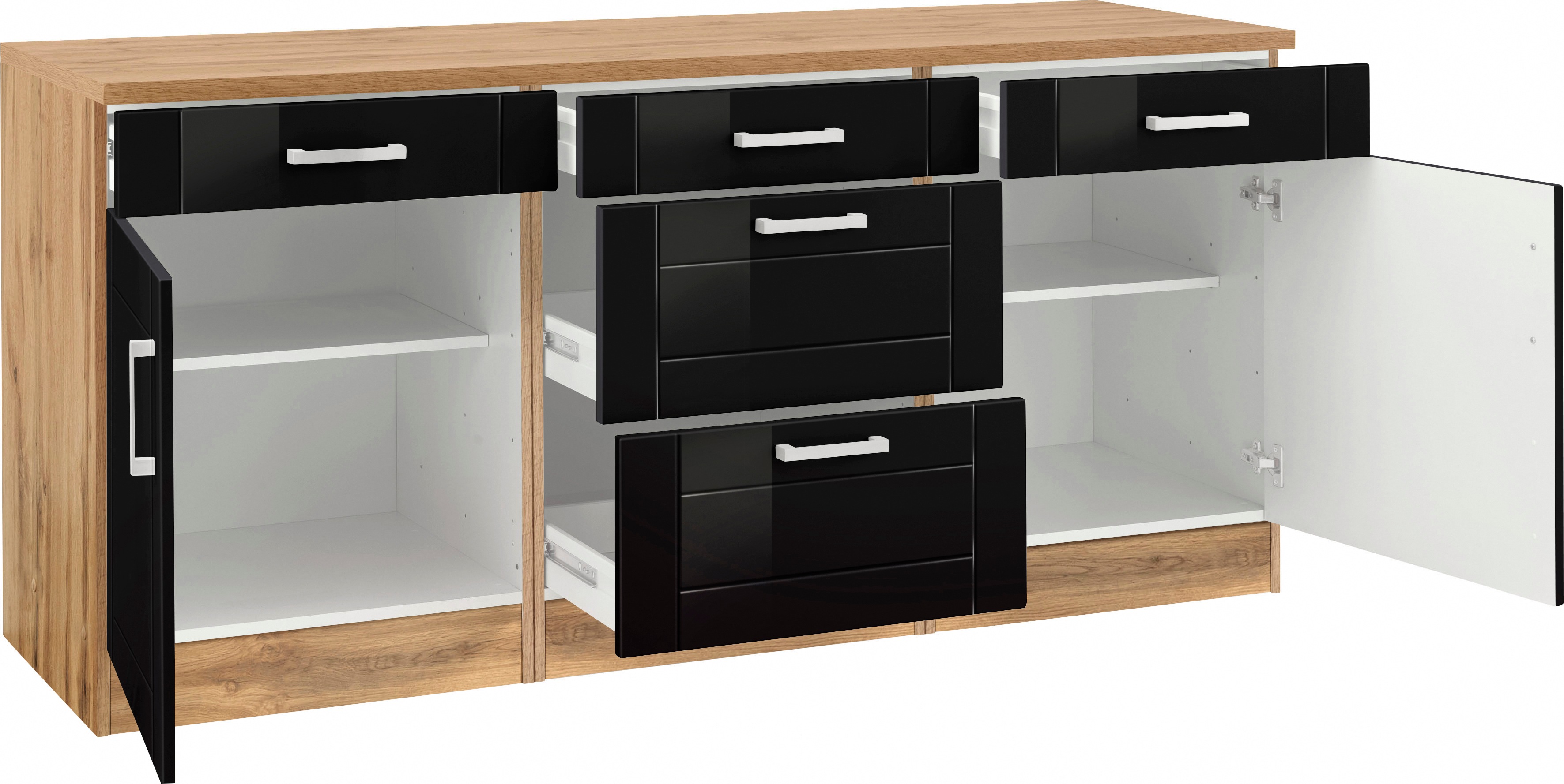 Thumbnail - KOCHSTATION Unterschrank "KS-Tinnum", 180 cm breit, Metallgriffe, MDF Fronten, 3 Schubkästen, 2 Auszüge