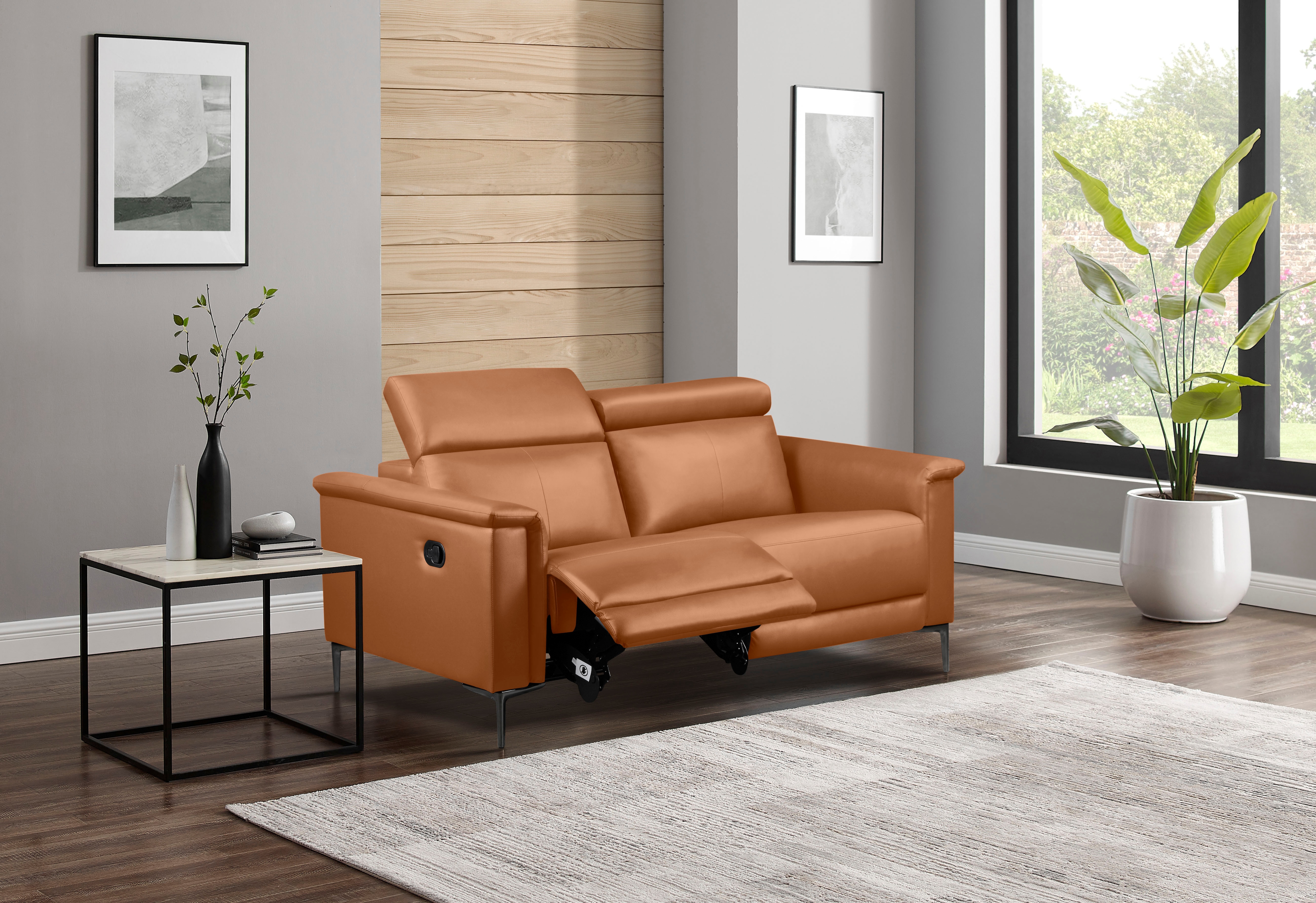 OTTO home 2-Sitzer "LUND,Naturleder, 160 cm, mit Relaxfunktion und Kopfteilverstellung" manuell od. elektrisch (m.USB-A), Federkern und Kopfteilverstellung