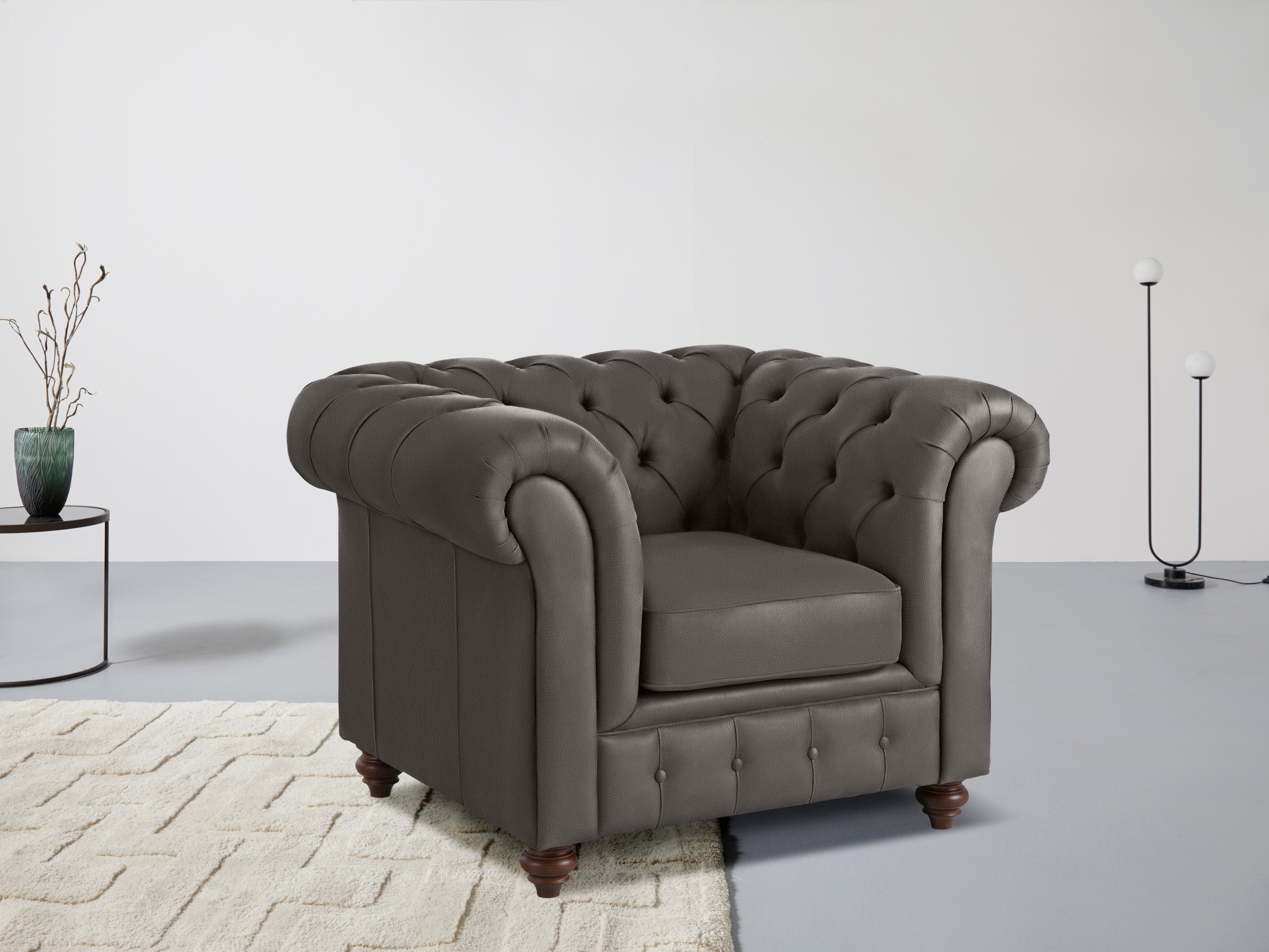 OTTO home Sessel "Chesterfield B/T/H: 105/69/74 cm" mit hochwertiger Knopfheftung, auch in Leder