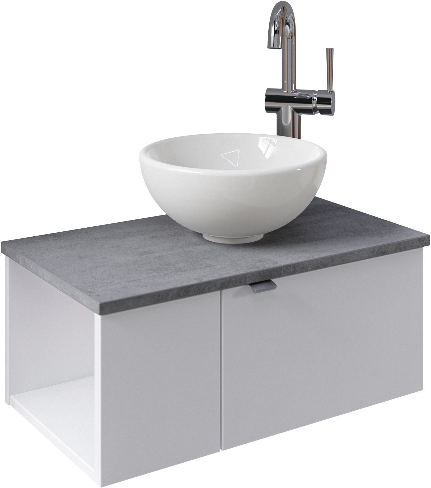 Saphir Waschtisch "Serie 6915 Waschschale mit Unterschrank für Gästebad, Gäste WC", 61 cm breit, 2 Türen, offenes Fach, 