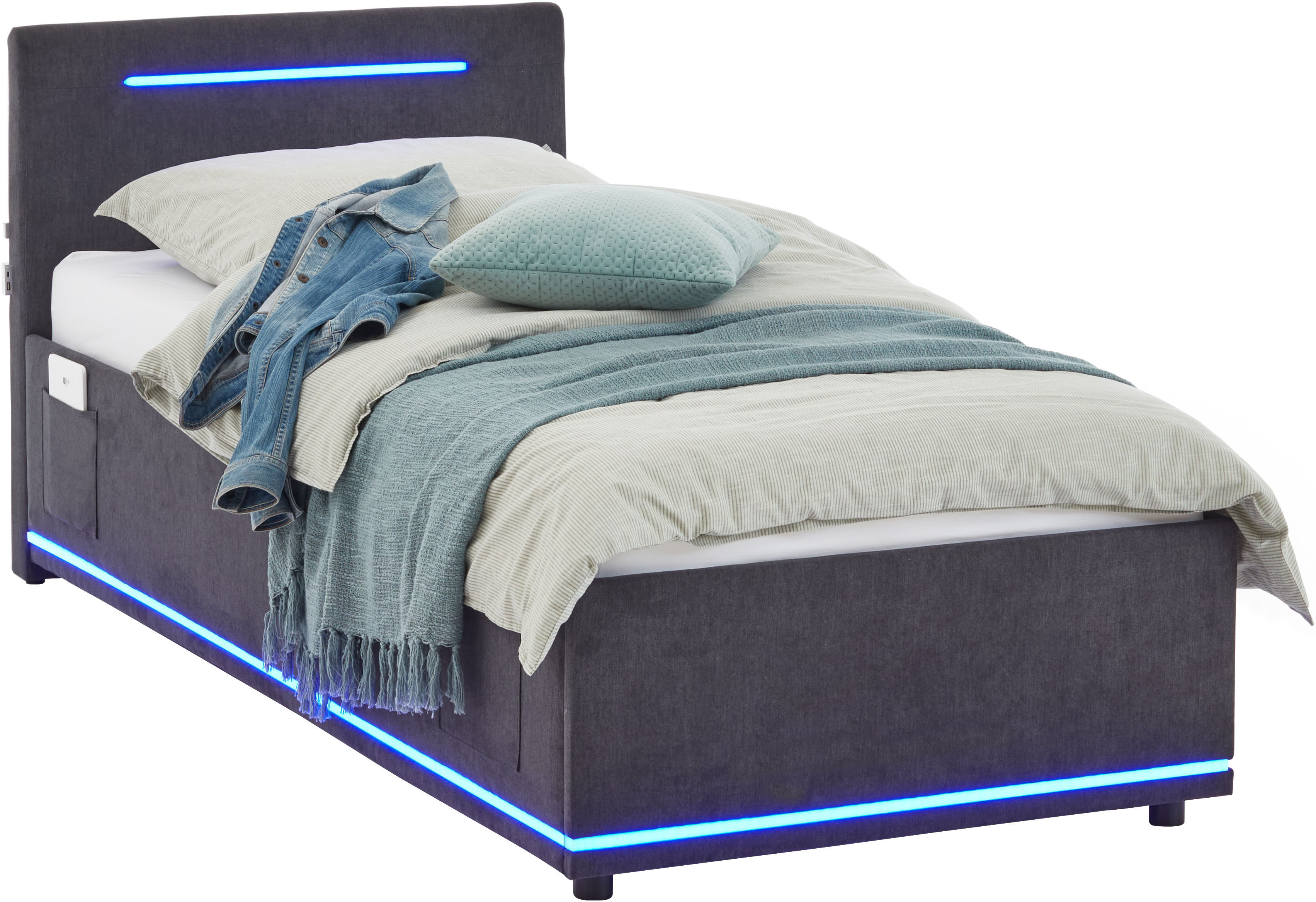 meise.möbel Polsterbett "CIRCLE inkl. LED-Beleuchtung & USB-Anschluss, wahlweise mit Bettkasten" erhältlich in den Breiten 90cm, 120cm & 140cm