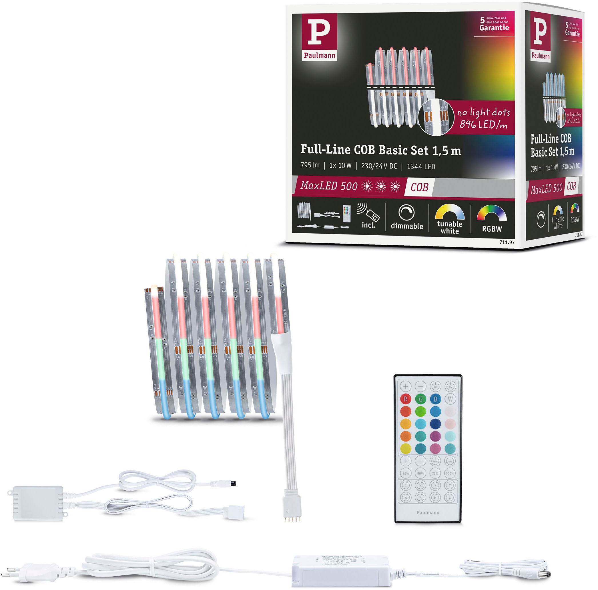 PAULMANN LED-Streifen "MaxLED 500 LED Strip RGBW 530lm/m 896 LEDs/m RGBW", Dioden 1.344 Stk., Gesamtlänge 1,5m, silber, Küche, Lichterketten,