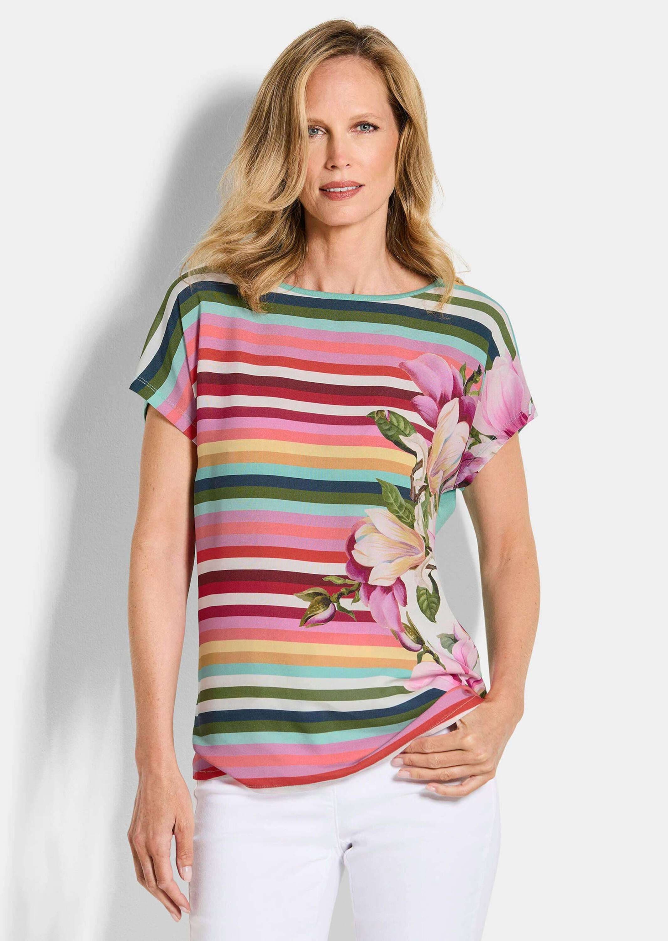 Thumbnail - GOLDNER Schlupfbluse "Kurzgröße Blusenshirt mit Streifen und Blumen"