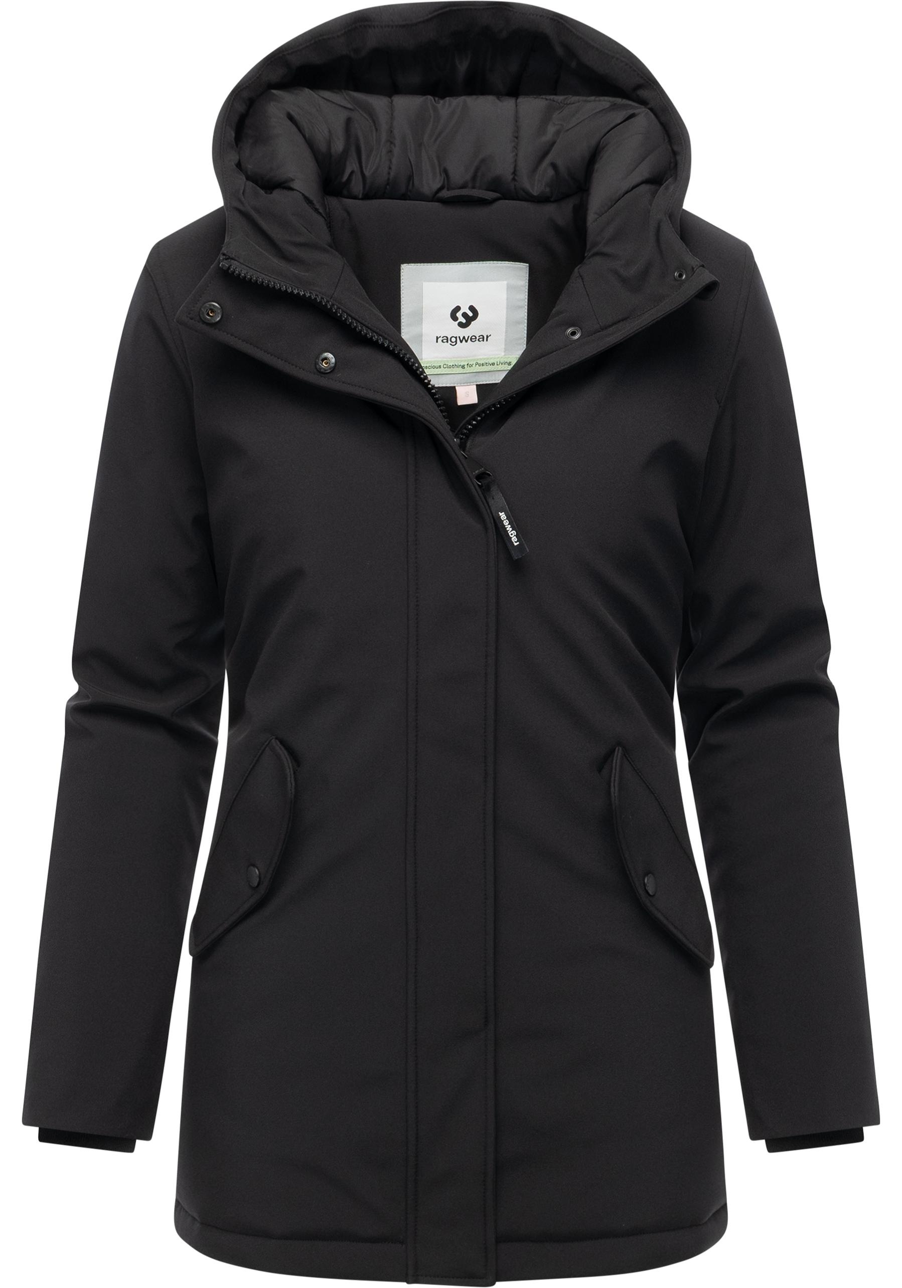 Softshellmantel RAGWEAR "Navanuti", Damen, Gr. XXL (44), schwarz, Obermaterial: 96% Polyester, 4% Elasthan; Innenfutter: 100% Polyester; Wattierung: 100% Polyester, tailliert Po-bedeckend, hoch geschlossener Ausschnitt, Ärmel ohne Ärmelschlitz Rippbündche
