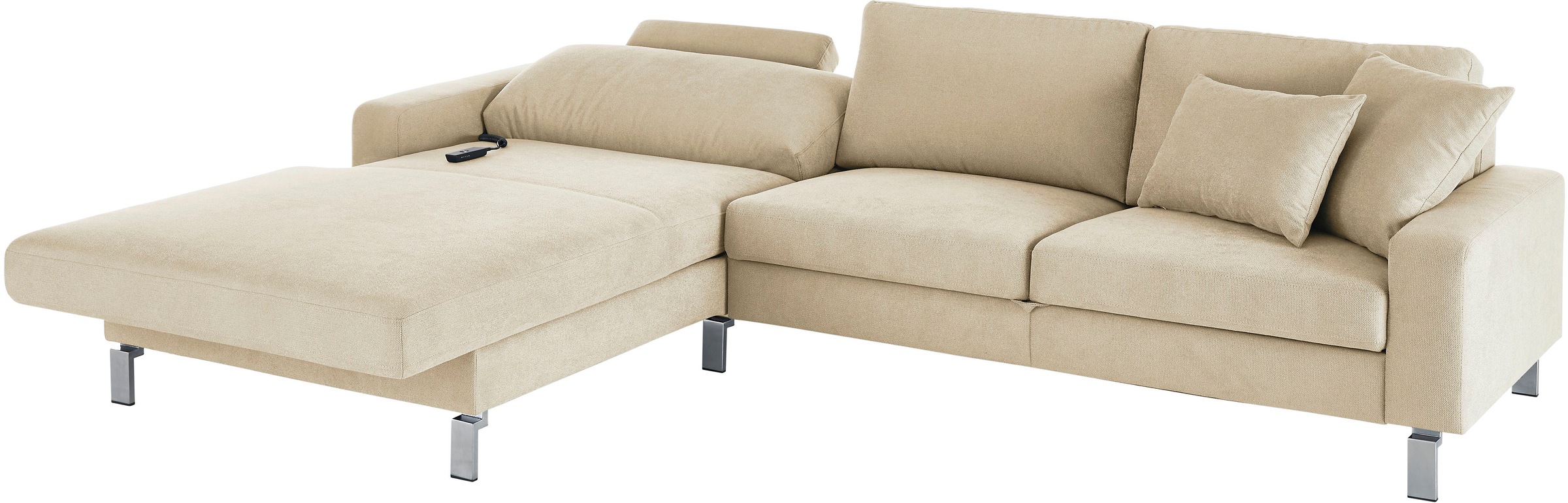 3C Candy Ecksofa »Lecce, wahlweise PUR-Schaumstoff oder Tonnentaschenfederkern«, Bett im 2,5-Sitzer, teilmotorische Schlaffunktion im Longchair, L-Form
