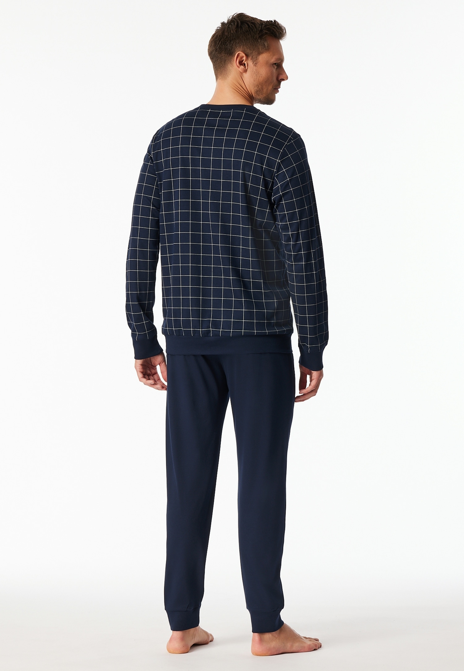 Schiesser Pyjama »Fine Interlock« mit Rundhalsausschnitt, langärmelig, Baumwolle