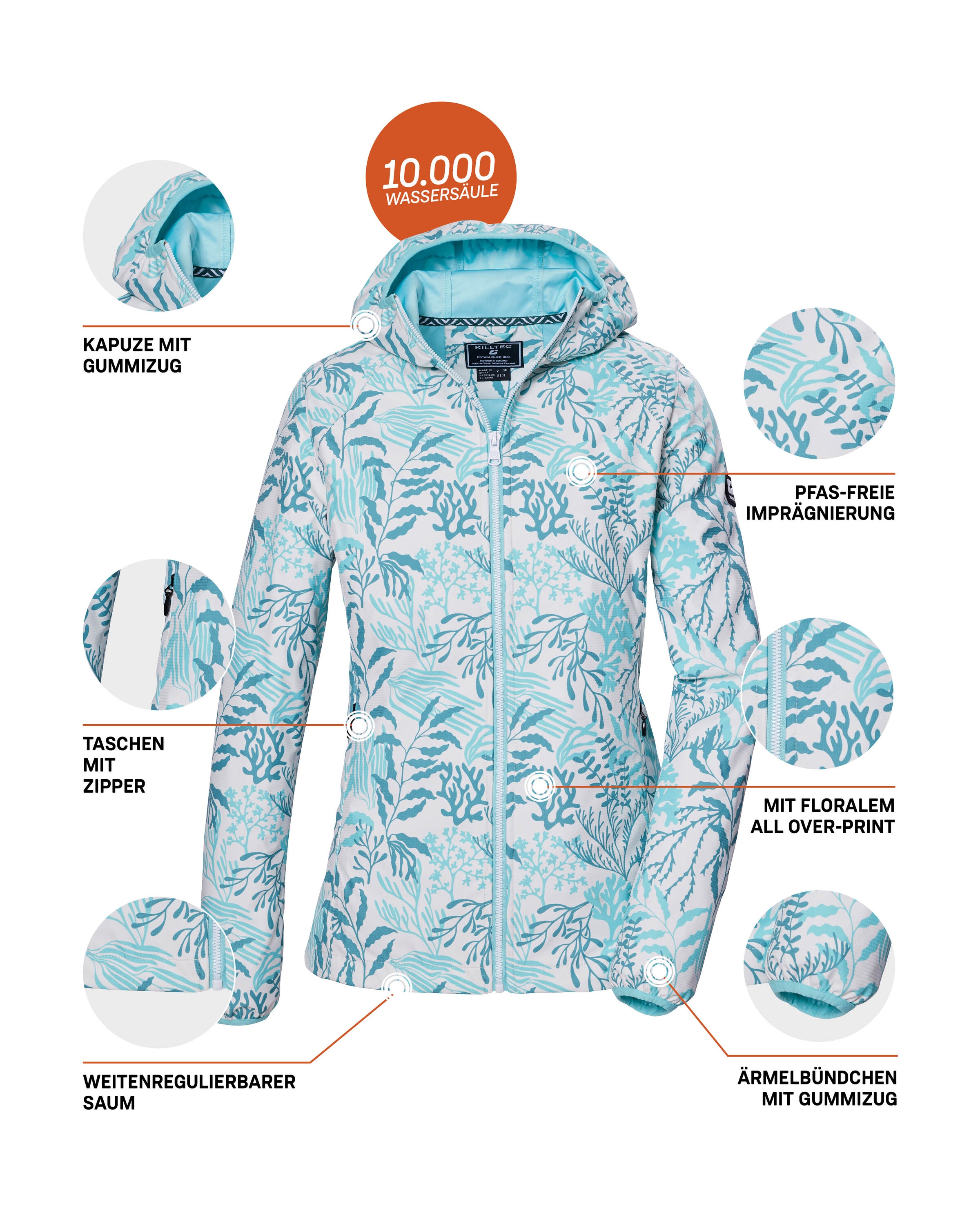 Killtec Softshelljacke »KOS 56 WMN SFTSHLL JCKT«, Wasserabweisende, winddichte Softshelljacke mit floralem Print