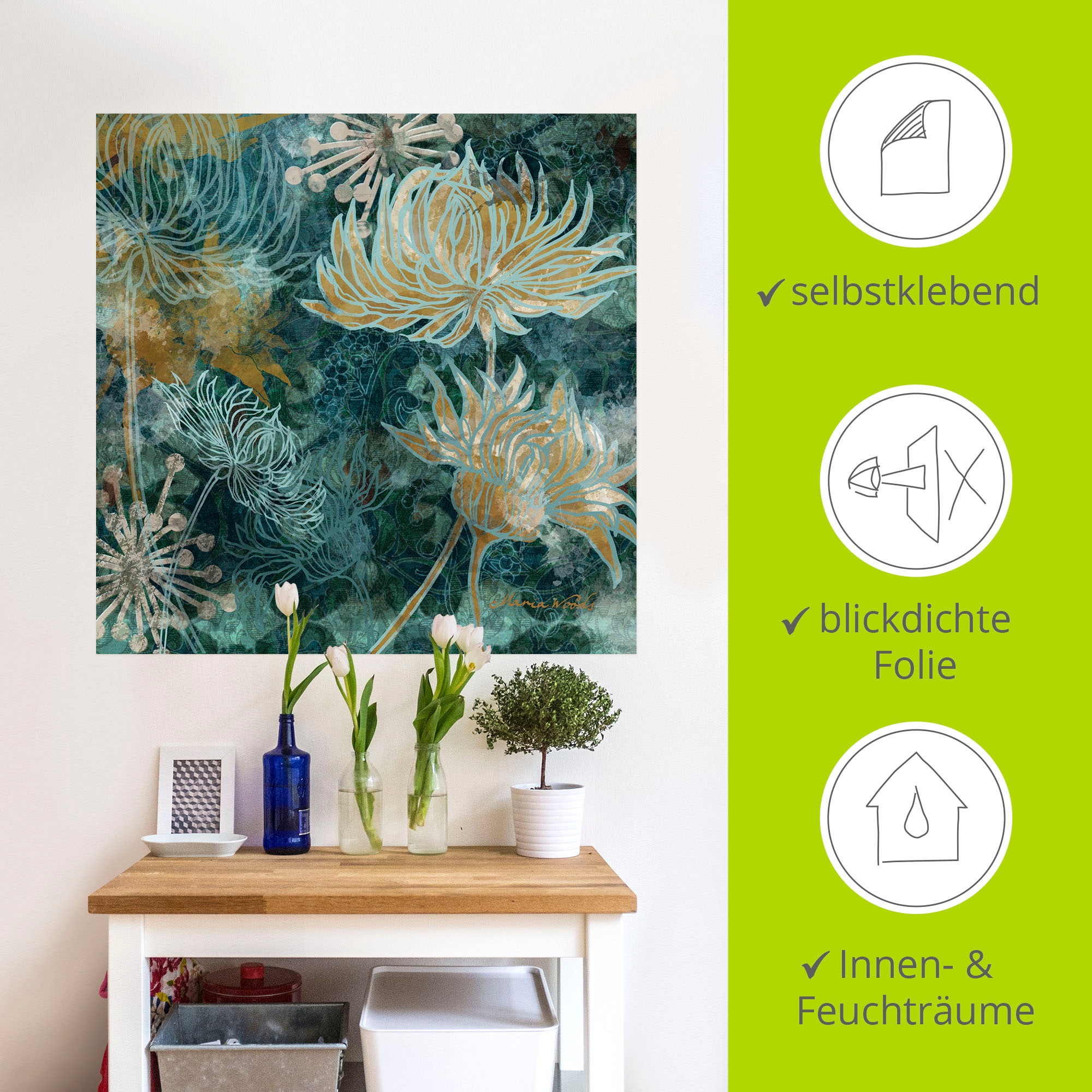 Artland Wandbild »Blaue Chrysanthemen I«, Blumen, (1 St.), als Alubild, Outdoorbild, Leinwandbild, Poster, Wandaufkleber