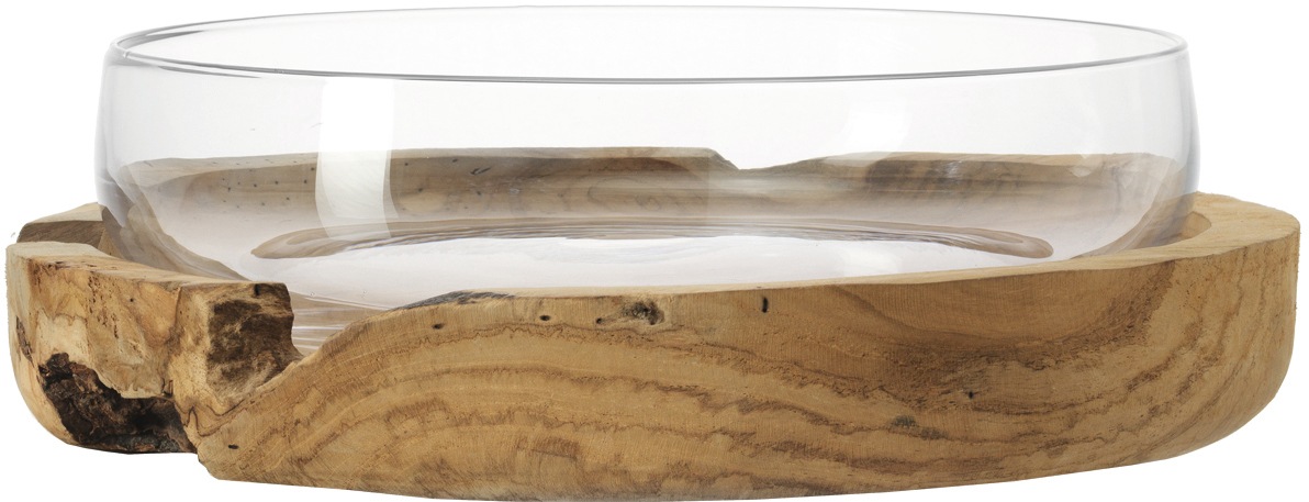 LEONARDO Obstschale »Terra«, aus Glas, Ø 28 cm, mit Teaksockel