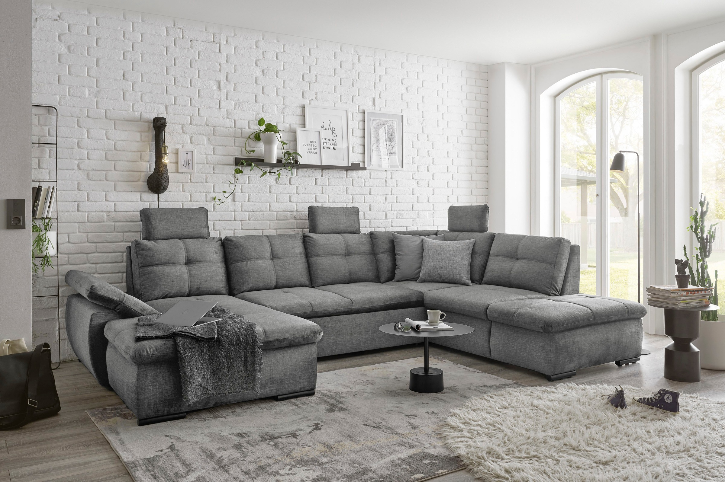 ED EXCITING DESIGN Wohnlandschaft »Alija U-Form«, mit Bettfunktion, Bettkasten, Armteilverstellung & Kopfstützen