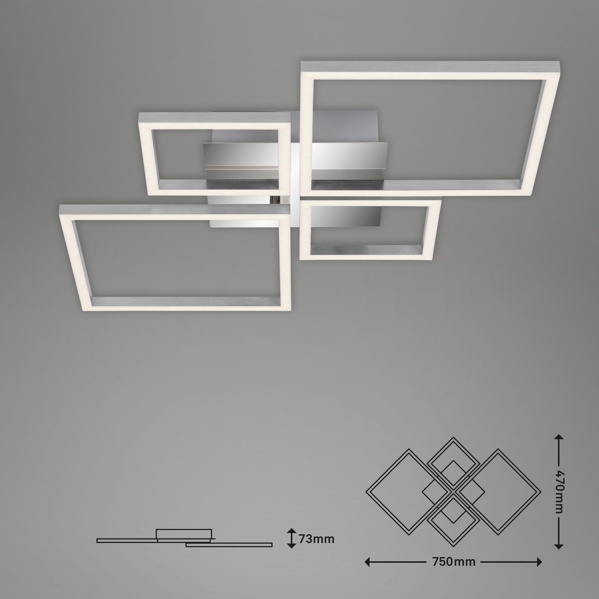 Briloner Leuchten LED Deckenleuchte »3128018 FRAME«, Deckenlampe, 75x47x7,3cm, Chrom-Alu, 44W, Wohnzimmer, Schlafzimmer