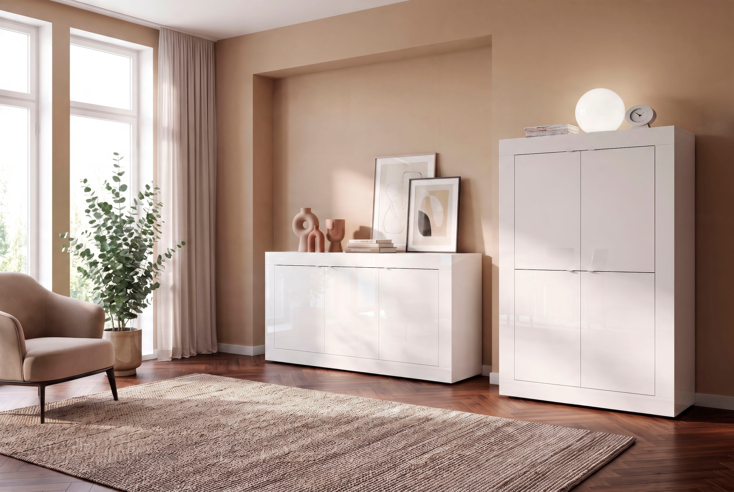 Home affaire Highboard »Basic Höhe 162 cm, Breite 102 cm, Kommode 4 Türen, Hochkommode« Metallgriff, moderne Rahmenoptik, viel Stauraum, Farbauswahl