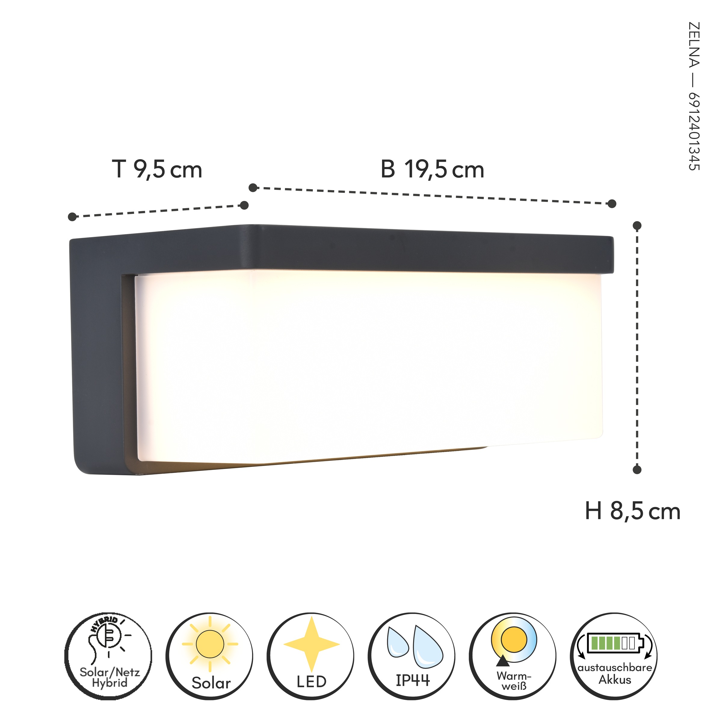 LUTEC LED Solarleuchte »LED-Solarleuchte ZELNA, Hybrid«, 1 flammig, Leuchtmittel LED-Board | LED fest integriert, Solar-Hybrid