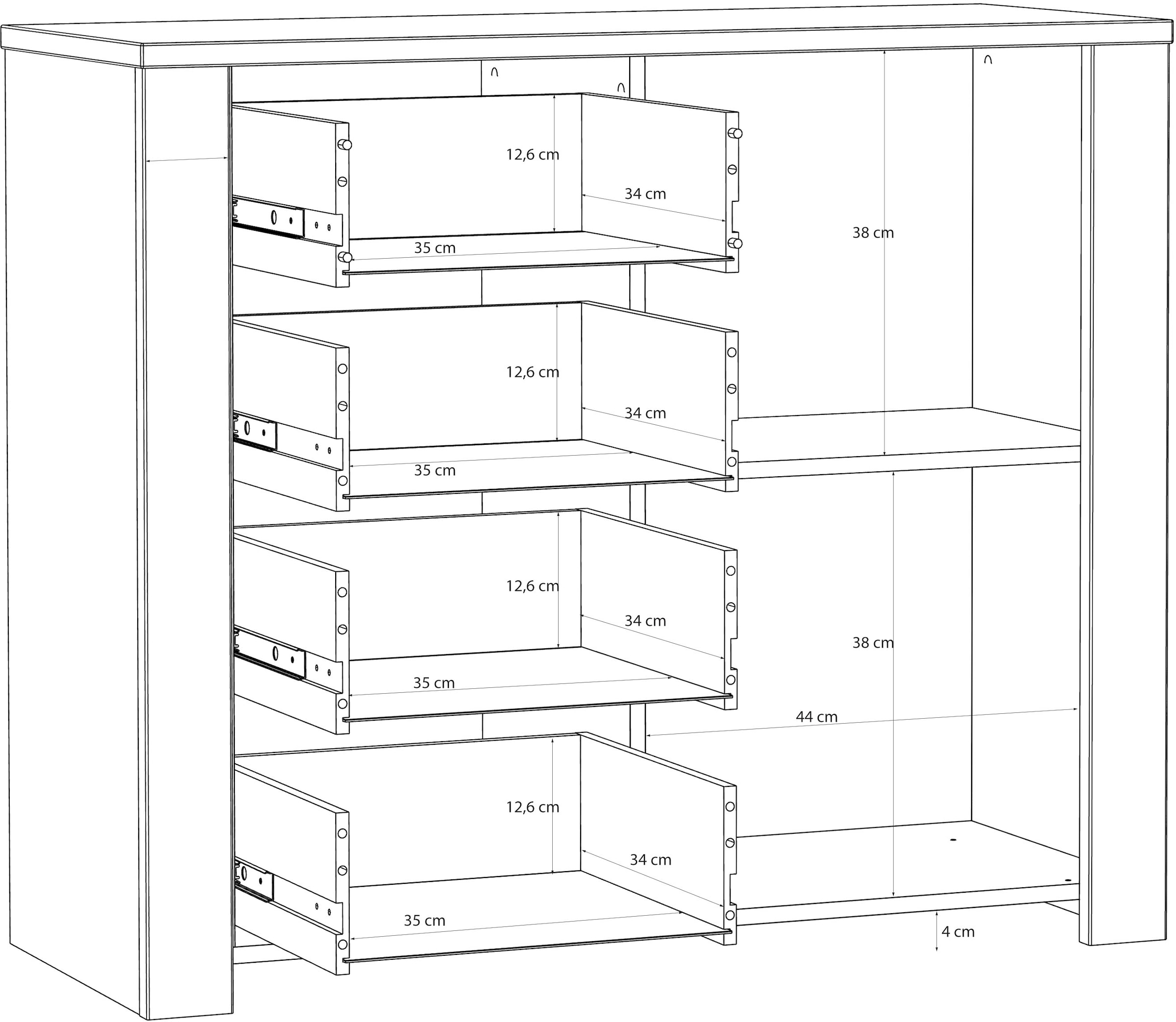 FORTE Kommode B/H/T 101,4/87/42 cm, Soft Close, 4 Schubkästen